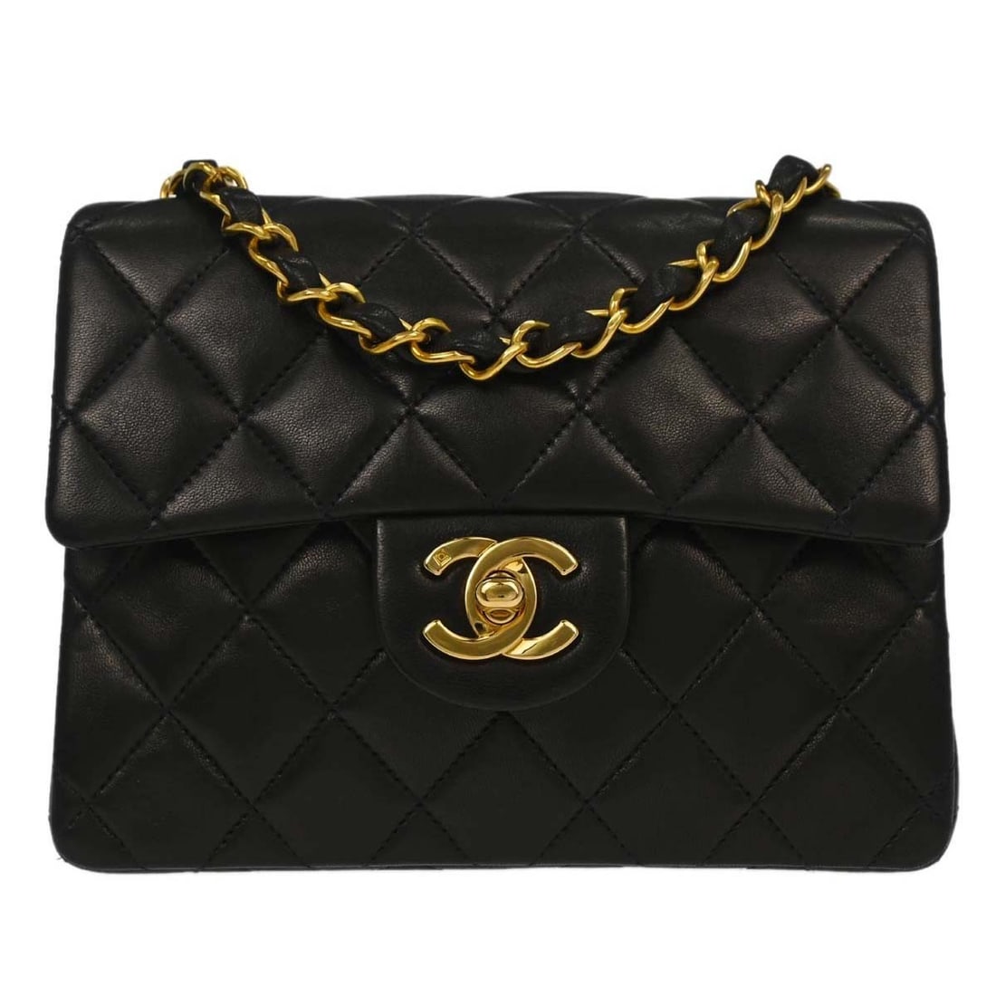 CHANEL Classic Flap Mini Square Shoulder Bag Black Lambskin: CHANEL Classic Flap Mini Square Shoulder Bag Black Lambskin Chanel Classic Flap Mini Square shoulder bag in black lambskin leather with matelasse quilting and a flap turnlock closure. This small women