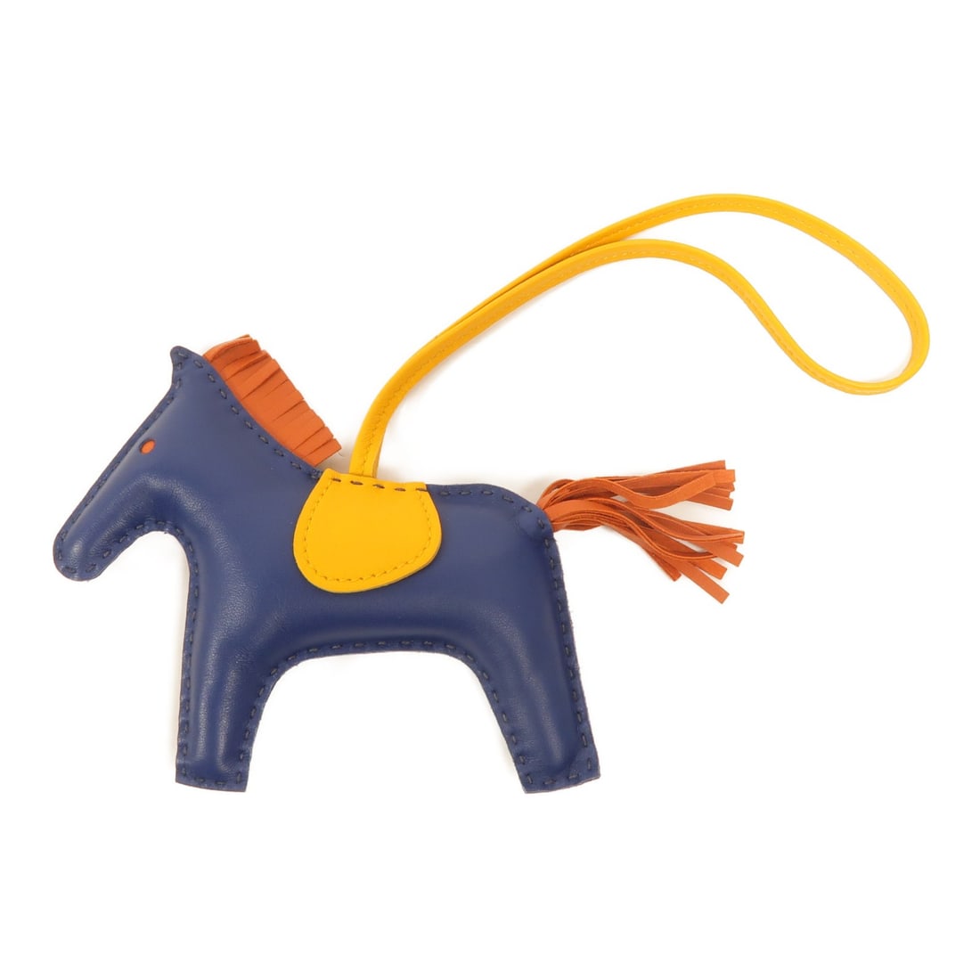 Hermes Rodeo MM lambskin charm Bleu de Malte Amber Orange Poppy: Hermes Rodeo MM lambskin charm Bleu de Malte Amber Orange Poppy Hermes Rodeo MM charm crafted in Agneau Milo lambskin leather. This women's charm is presented in Bleu de Malte with Amber and Orange Po