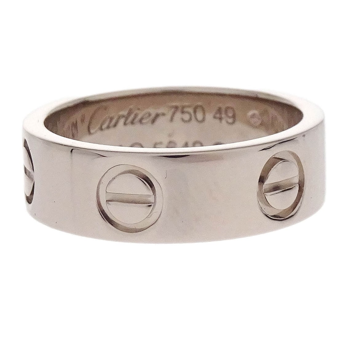 Cartier Love White Gold Ring Au750 Size #49 Measured #48: Cartier Love White Gold Ring Au750 Size #49 Measured #48 Cartier Love ring in round shape, crafted in white gold with Au750 metal purity and a silver color finish. The ring is vintage and in very good