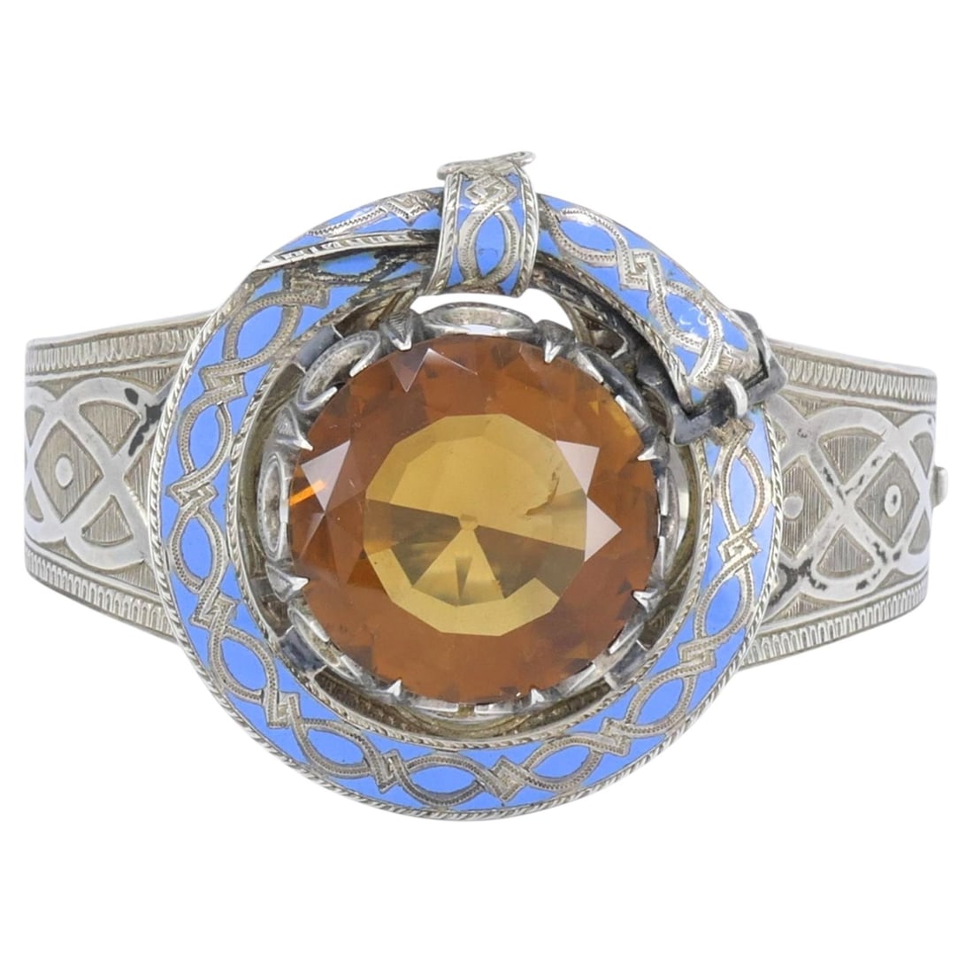 Scottish silver hinged bangle by J.G. Mackay with blue enamel citrine (1 of 17)