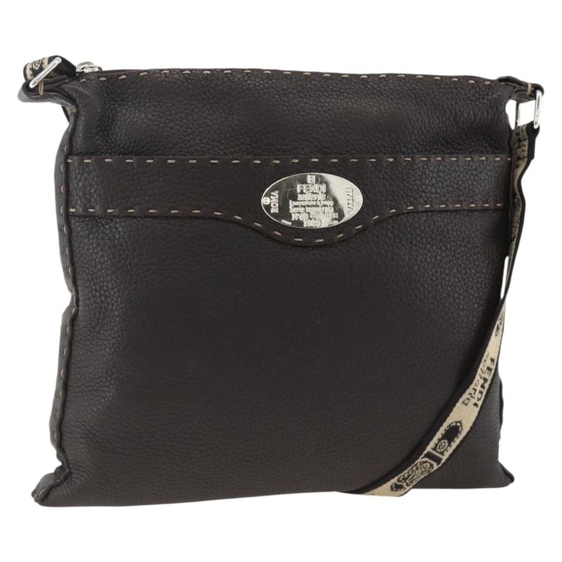 FENDI Brown Leather Shoulder Bag with Silver Tone Hardware: FENDI Brown Leather Shoulder Bag with Silver Tone Hardware Authentic Fendi shoulder bag in brown leather with silver-tone accents. Designed for women, this Italy-made bag features an adjustable should