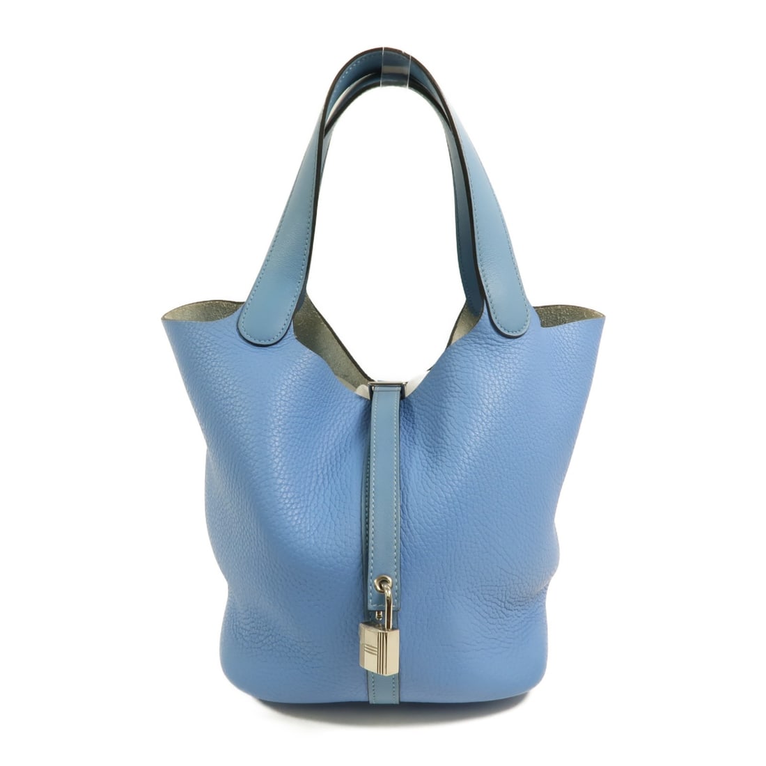 Hermes Picotin MM Taurillon Clemence Tote Bag Blue PHW: Hermes Picotin MM Taurillon Clemence Tote Bag Blue PHW A HERMES Picotin MM tote bag in Taurillon Clemence leather and calfskin (cowhide), presented in Bleu Paradis/Bleu Jean. It is a women's regular-s