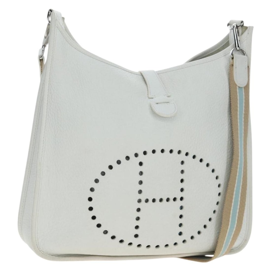 Hermes Evelyne 1GM White Leather Shoulder Bag Silver Tone: Hermes Evelyne 1GM White Leather Shoulder Bag Silver Tone Hermes Evelyn 1GM shoulder bag in white leather with silver-tone accents. Made in France, this women's shoulder bag includes two dust bags. Co