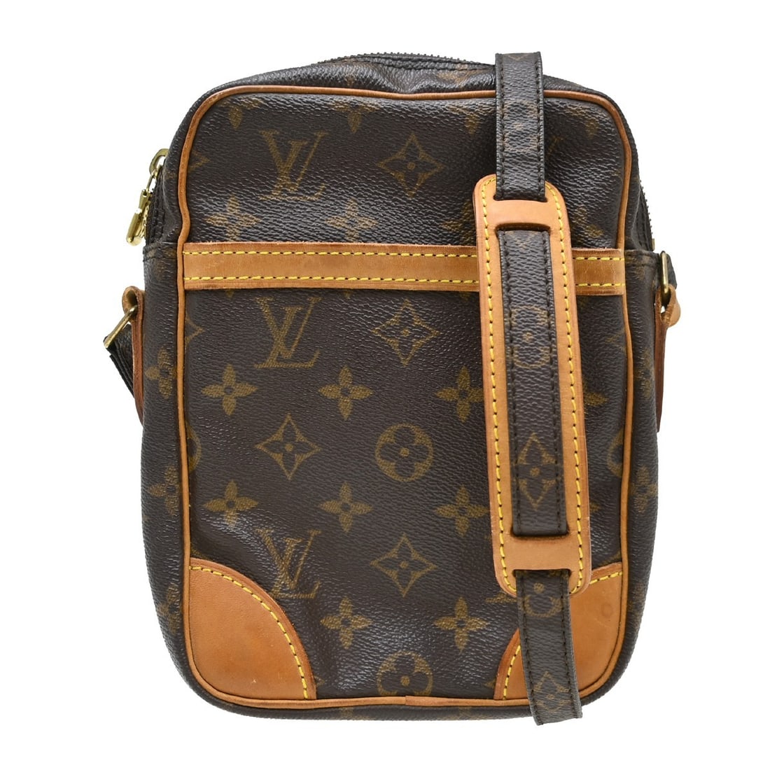 Louis Vuitton Danube Monogram Canvas Crossbody Bag M45266: Louis Vuitton Danube Monogram Canvas Crossbody Bag M45266 Vintage Louis Vuitton Danube crossbody shoulder bag in brown Monogram canvas with leather trim. This medium bag features a zip closure, adjust