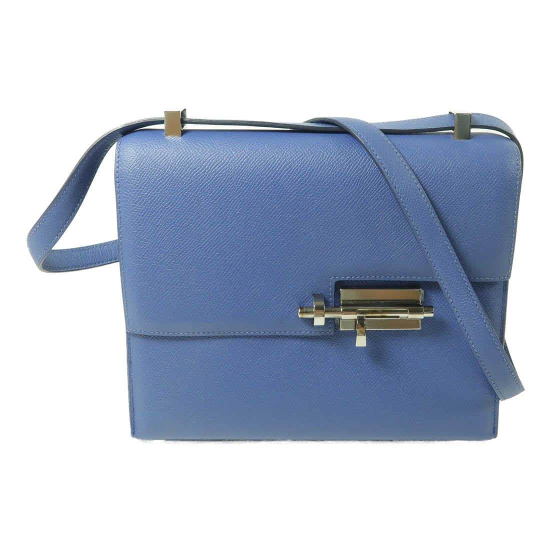 Hermes Verrou 23 Epsom Calfskin Shoulder Bag Bleu Encre PHW: Hermes Verrou 23 Epsom Calfskin Shoulder Bag Bleu Encre PHW Hermes PHW Verrou 23 shoulder bag in Epsom leather and calfskin (cowhide) with a Blue Encre finish. It features a turn lock closure, an inte