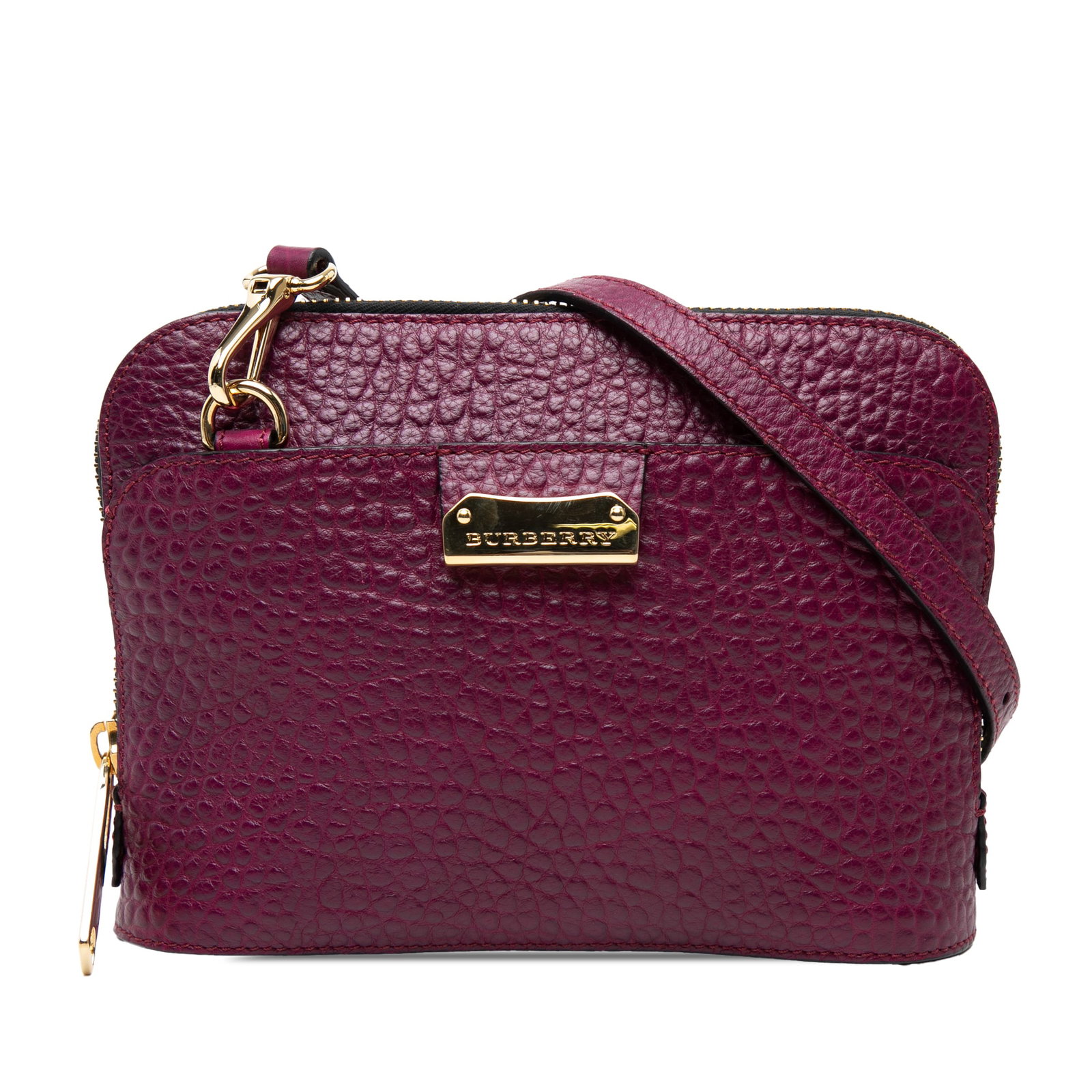 Burberry Harrogate Purple Leather Crossbody Bag: Burberry Harrogate Purple Leather Crossbody Bag Burberry Harrogate crossbody bag crafted in leather with an adjustable, detachable flat strap and top zip closure. The design includes an exterior front