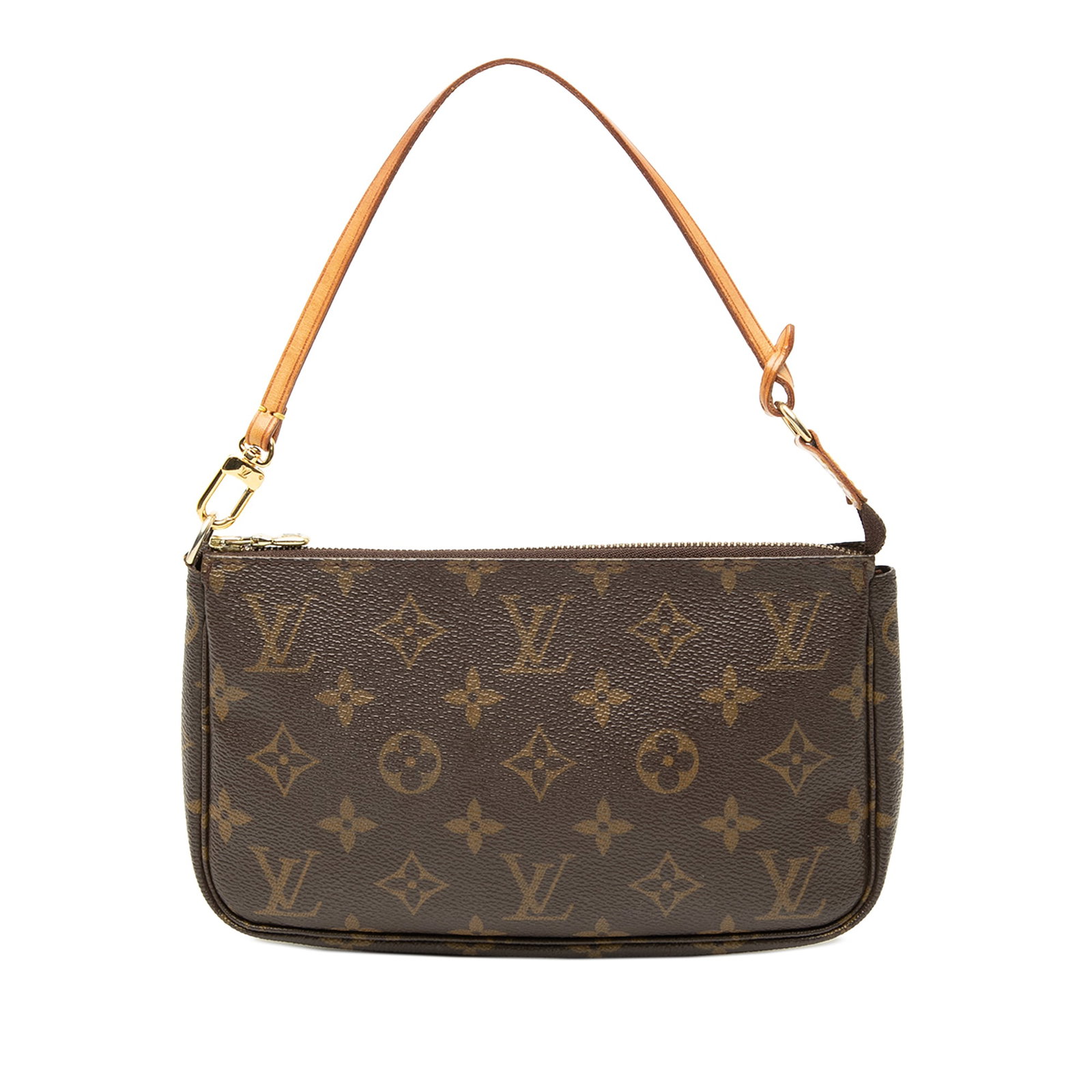Louis Vuitton Monogram Pochette Accessoires Shoulder Bag: Louis Vuitton Monogram Pochette Accessoires Shoulder Bag Louis Vuitton Monogram Pochette Accessoires crafted with a monogram canvas body, a flat vachetta leather strap, and a top zip closure. This bag