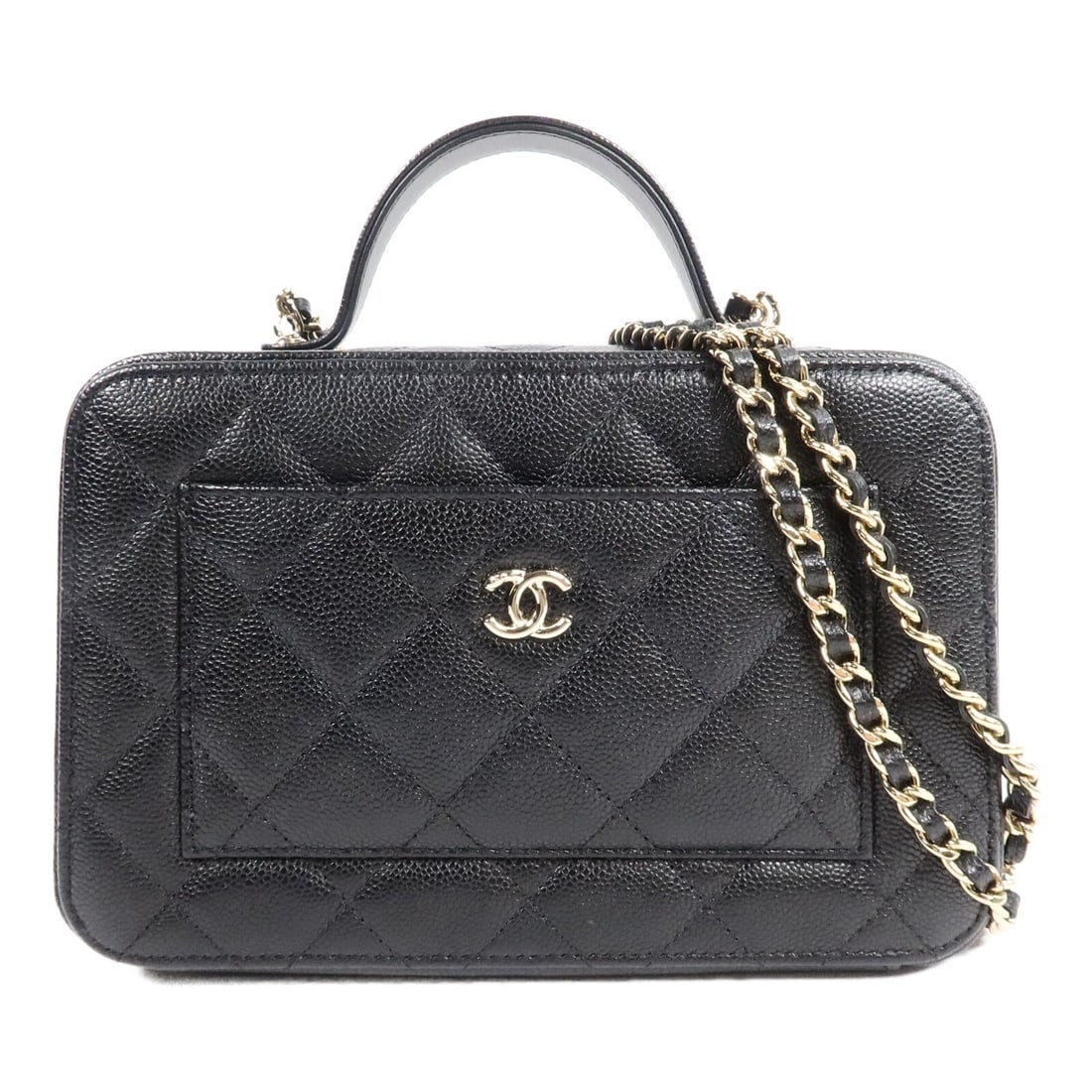 CHANEL CC Black Calfskin 2way Shoulder Bag with GHW: CHANEL CC Black Calfskin 2way Shoulder Bag with GHW A CHANEL 2-way shoulder bag in black calfskin (cowhide) leather with gold-tone hardware. It features a compact structured shape and includes a stora