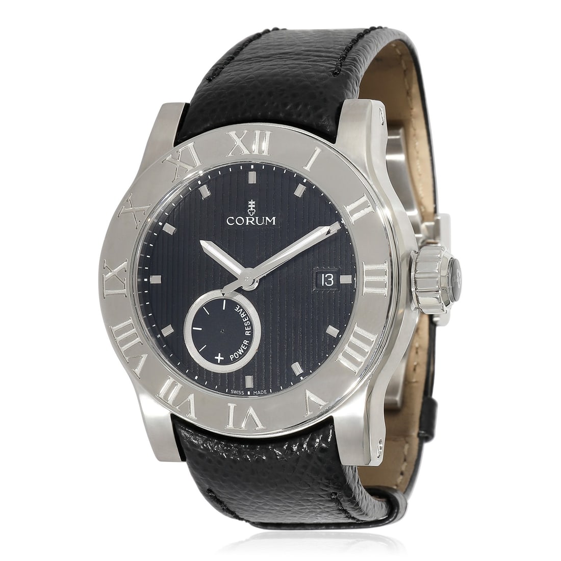 Corum Romulvs Men's Automatic Watch Stainless Steel Black Dial 2014: Corum Romulvs Men's Automatic Watch Stainless Steel Black Dial 2014 Introducing the Corum Romulvs 02.0001 Men's Watch, a stunning combination of luxury and sport styles. This wrist watch features a sl