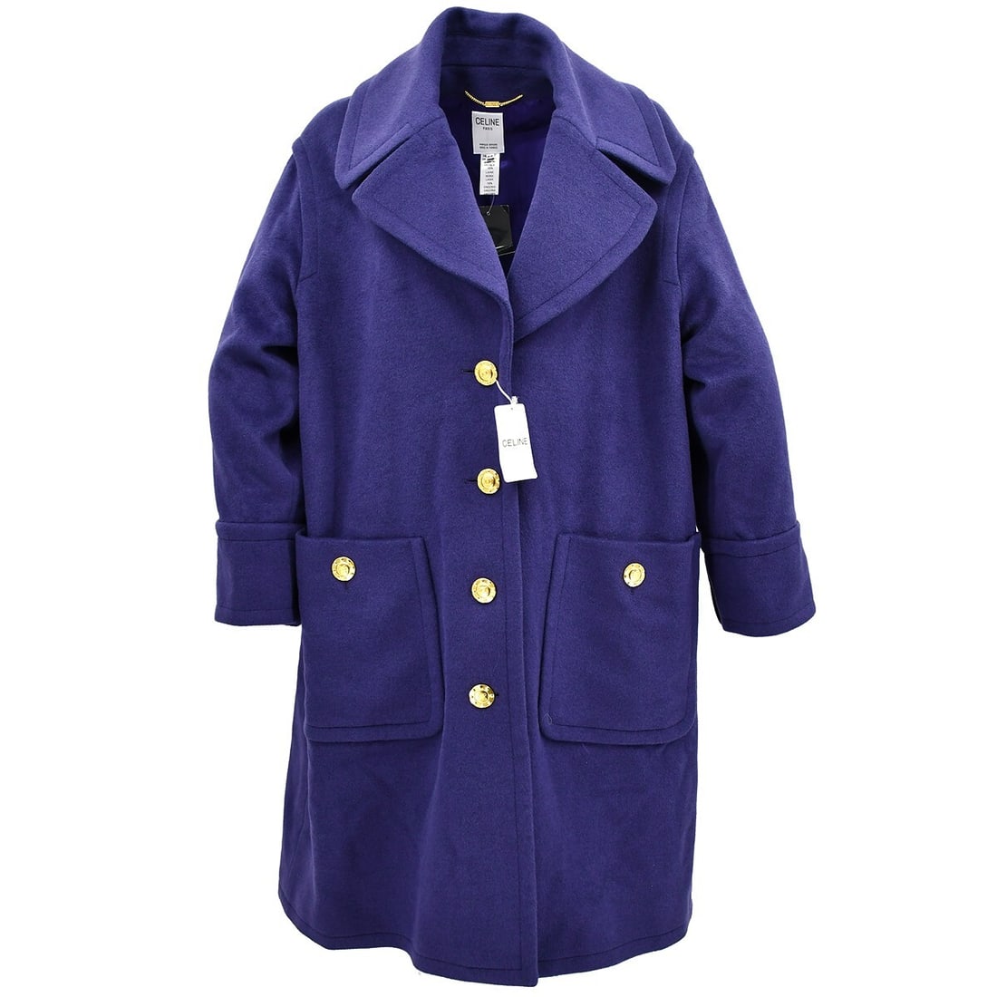 Vintage Celine ETRUSQUE514 Purple Belted Wool Angola Coat Size 44: Vintage Celine ETRUSQUE514 Purple Belted Wool Angola Coat Size 44 Vintage women's mid-length coat by Celine in purple/indigo. This long-sleeve coat features a button closure, belted design, and two ex