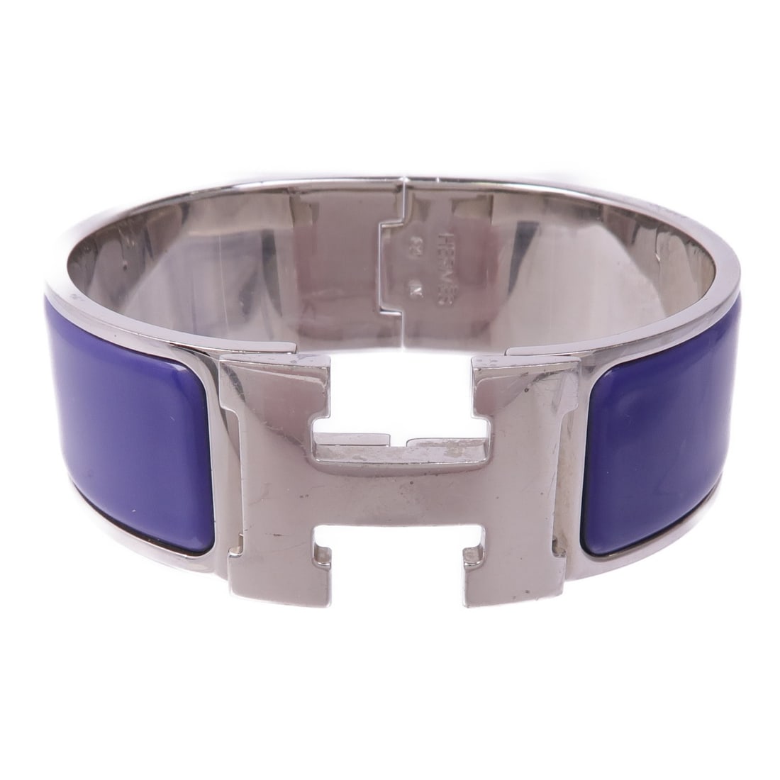 HERMES Clic-Clac H Enamel Bracelet Purple Silver Tone: HERMES Clic-Clac H Enamel Bracelet Purple Silver Tone Hermes Clic-Clac H bracelet in enamel and metal with a silver and purple color combination. It is a unisex bracelet made in France and is describe