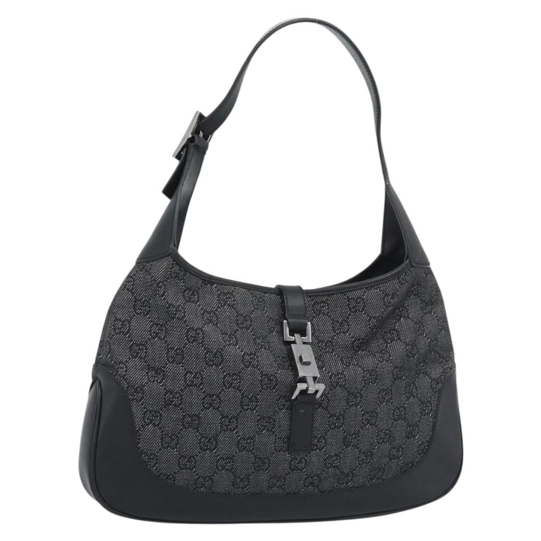 Gucci Jackie Shoulder Bag GG Canvas Black Silver 00963: Gucci Jackie Shoulder Bag GG Canvas Black Silver 00963 Gucci Jackie shoulder bag in black and silver GG canvas, made in Italy. This women's bag includes a dust bag and shows reasonable wear consistent