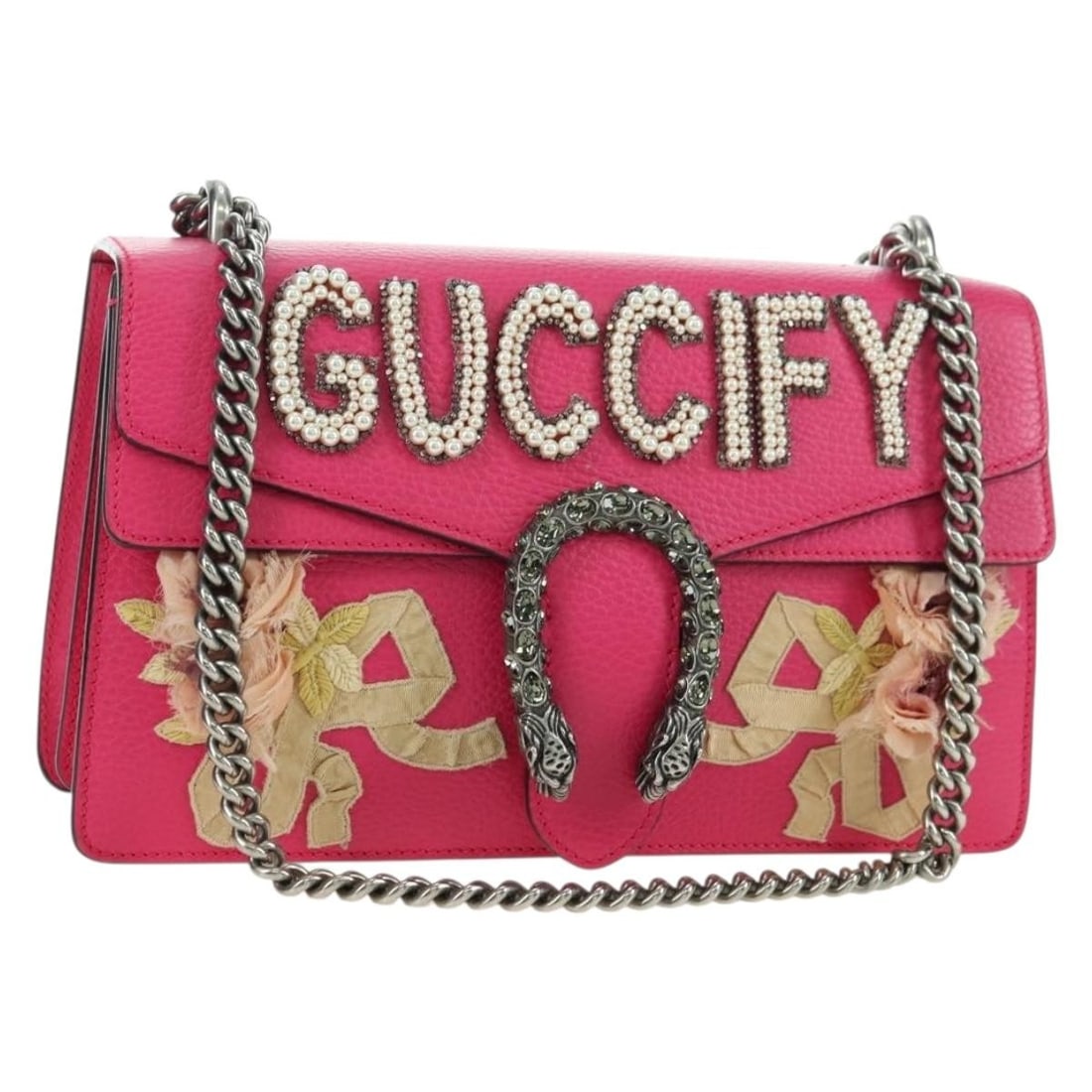 Gucci Dionysus 400249 small pink leather shoulder bag silver tone: Gucci Dionysus 400249 small pink leather shoulder bag silver tone Gucci Dionysus Small Chain Shoulder Bag in pink leather with silver-tone hardware. This shoulder bag was made in Italy and is identifi
