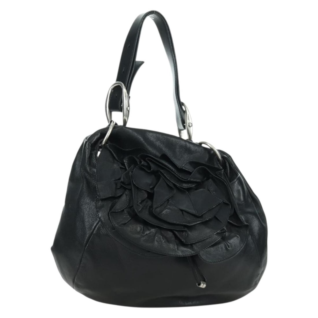 Saint Laurent Black Leather Shoulder Bag with Dust Bag: Saint Laurent Black Leather Shoulder Bag with Dust Bag Authentic Saint Laurent shoulder bag in black leather with silver-tone detailing. Made in Italy, this women's bag includes a dust bag and shows r