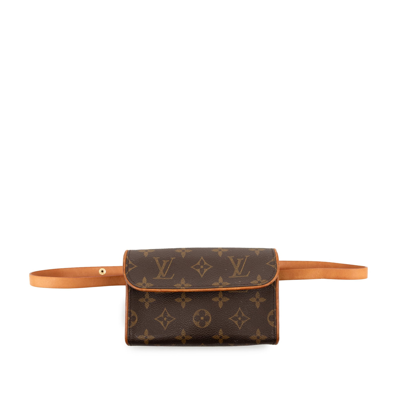 Louis Vuitton Florentine Monogram Waist Bag in Brown Canvas: Louis Vuitton Florentine Monogram Waist Bag in Brown Canvas Louis Vuitton Monogram Pochette Florentine waist bag with a monogram canvas body, flat vachetta leather waist strap, and front flap with mag