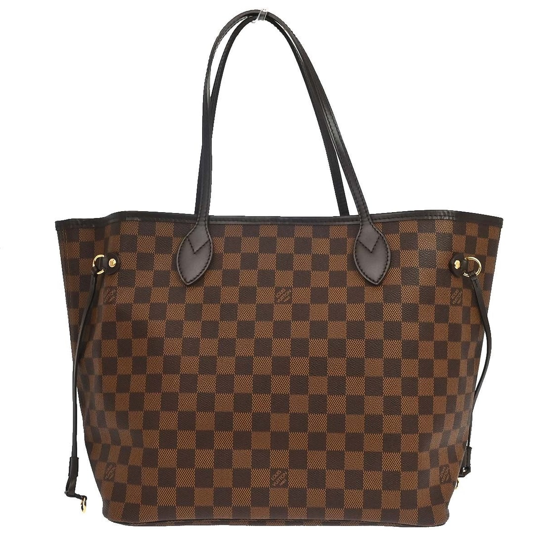 Louis Vuitton Neverfull MM Damier Canvas Tote Brown N51105: Louis Vuitton Neverfull MM Damier Canvas Tote Brown N51105 Louis Vuitton Damier Neverfull MM tote handbag in brown Ebene Damier canvas with leather handles and red canvas lining. The bag features doub