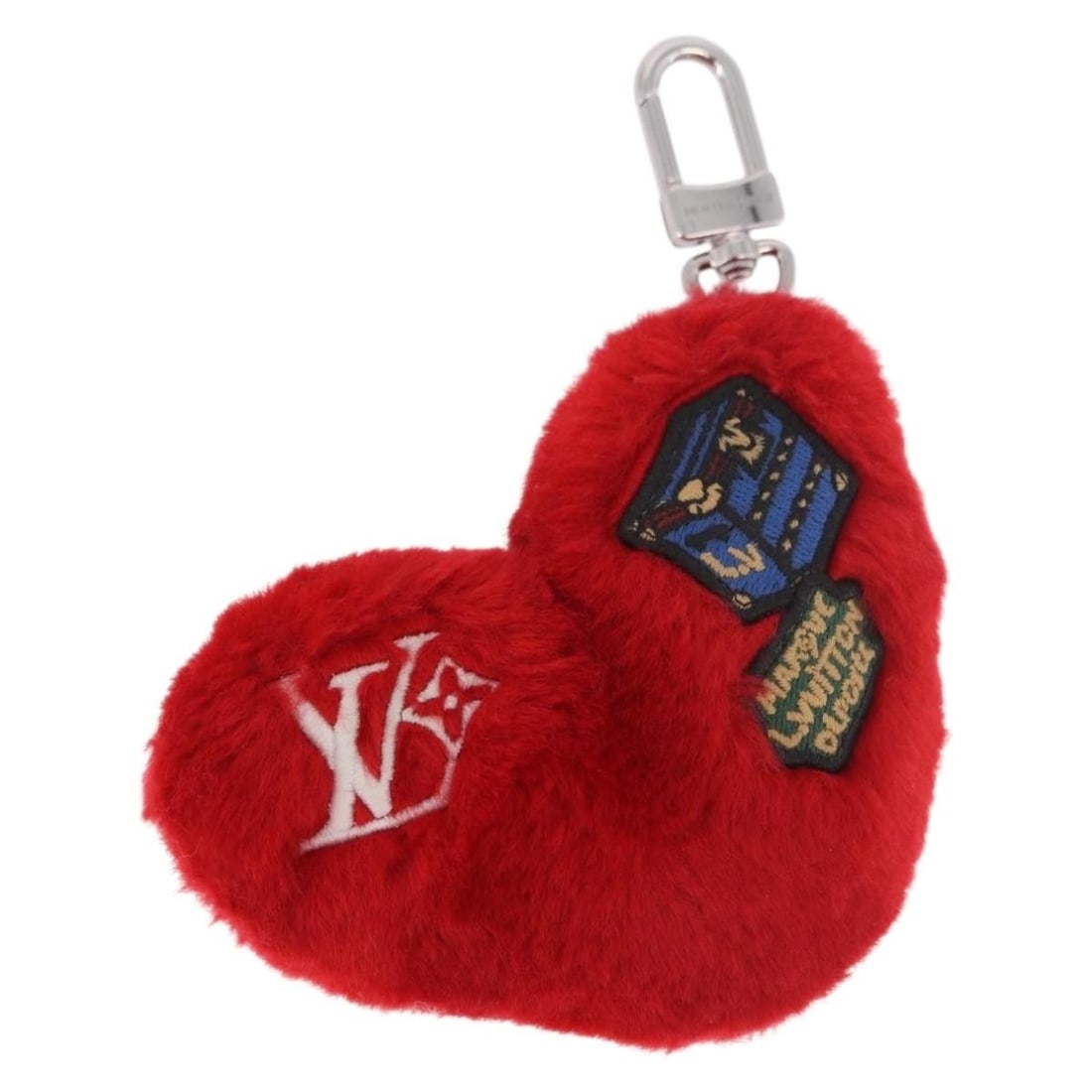 Louis Vuitton M03171 Lucky Heart Monogram Canvas Bag Charm Red Silver: Louis Vuitton M03171 Lucky Heart Monogram Canvas Bag Charm Red Silver Louis Vuitton Monogram LV Lucky Heart Bag Charm in Monogram, Red, and Silver. Made in Italy, this bag charm is crafted from Monogr
