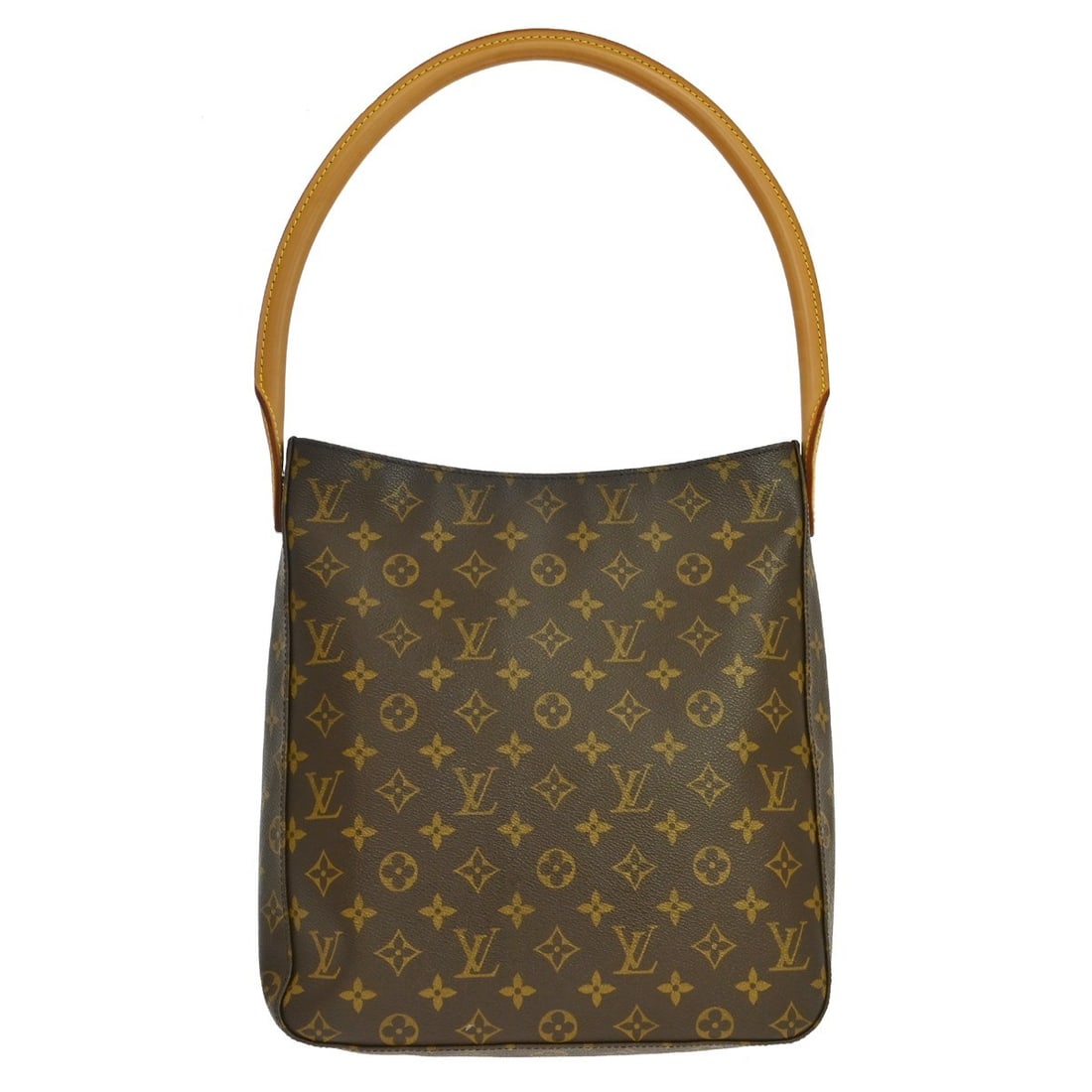 Louis Vuitton Looping GM Monogram Shoulder Bag M51145: Louis Vuitton Looping GM Monogram Shoulder Bag M51145 Vintage Louis Vuitton Looping GM shoulder bag in Monogram canvas with leather trim and a beige leather shoulder strap. The bag features a brown ex