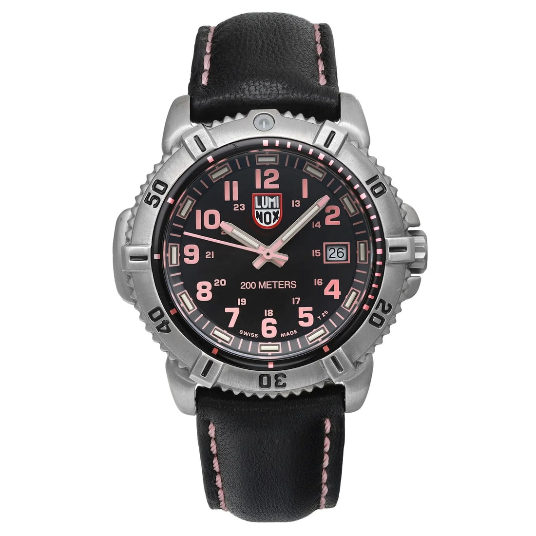 Luminox Colormark women's 38 mm quartz wristwatch black dial date: Luminox Colormark women's 38 mm quartz wristwatch black dial date Pre-owned Luminox Colormark ladies quartz wristwatch with a black dial, date display, and rotating bezel. This discontinued model feat