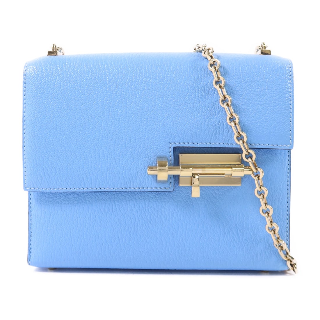 Hermes Verrou Mini Shoulder Bag Chevre Mysore Goatskin Bleu Azteque: Hermes Verrou Mini Shoulder Bag Chevre Mysore Goatskin Bleu Azteque Hermes Verrou Mini Chain Shoulder Bag in Chevre Mysore goatskin leather, presented in Bleu Azteque blue. This women's shoulder bag f