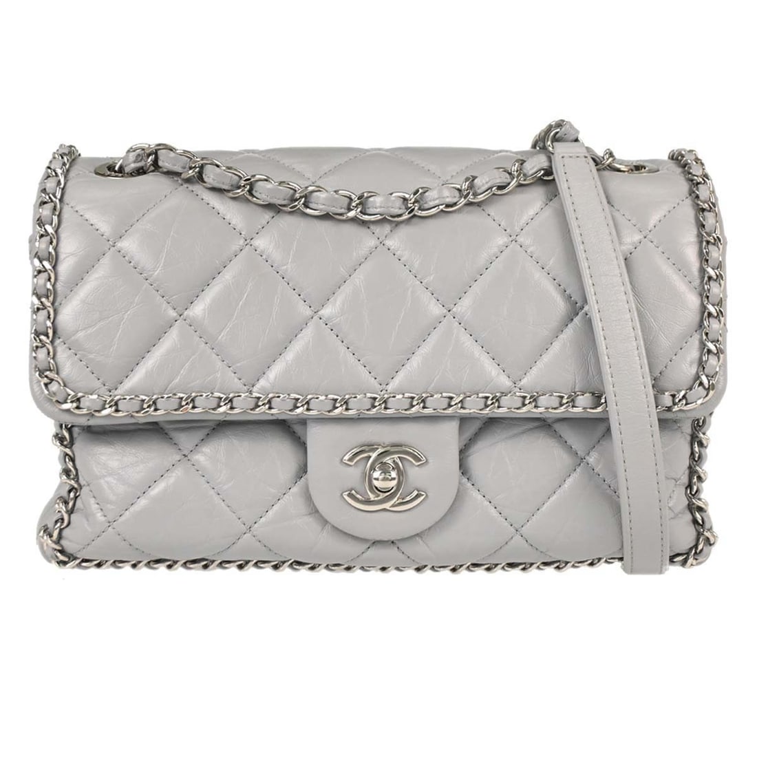 Chanel Around Chain Gray Calfskin Medium Shoulder Bag (1 of 16)