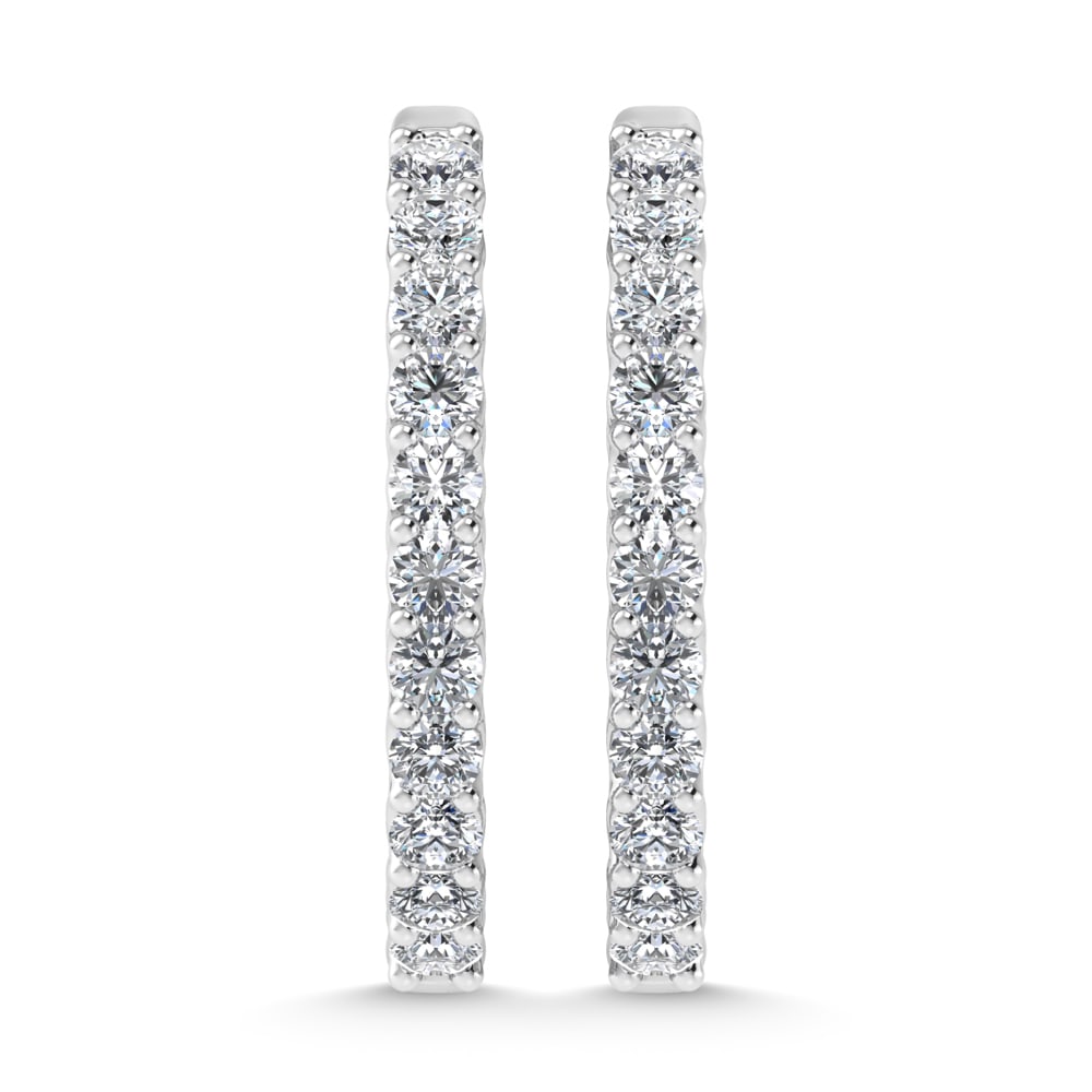 10K White Gold 3 Ct.Tw. Lab Grown Diamond In and Our Hoop Earrings: 10K White Gold 3 Ct.Tw. Lab Grown Diamond In and Our Hoop Earrings Dazzling 10K white gold hoops adorned with 3 Ct.Tw. lab-grown diamonds in an in-and-out design. 10k White Gold Stone Color: D-f Stone