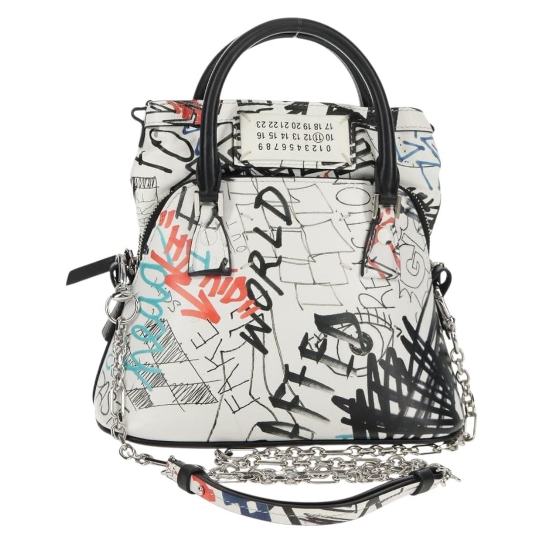 Maison Margiela Leather 2way Hand Bag White Black Silver: Maison Margiela Leather 2way Hand Bag White Black Silver Maison Margiela 2-way handbag in white, black, and silver leather. Made in Italy, this women's bag includes a dust bag and shoulder strap. Cond