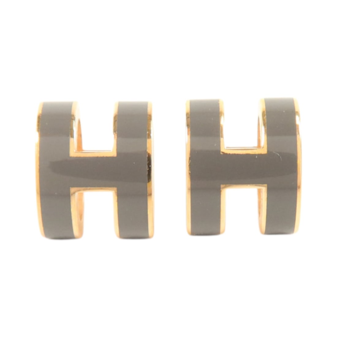 HERMES Pop H Pierced Earrings Gray Enamel Rose Gold Tone: HERMES Pop H Pierced Earrings Gray Enamel Rose Gold Tone Hermes Pop H pierced earrings in gray enamel with rose gold-tone metal. Designed for women, this pair is made in France and features the signat