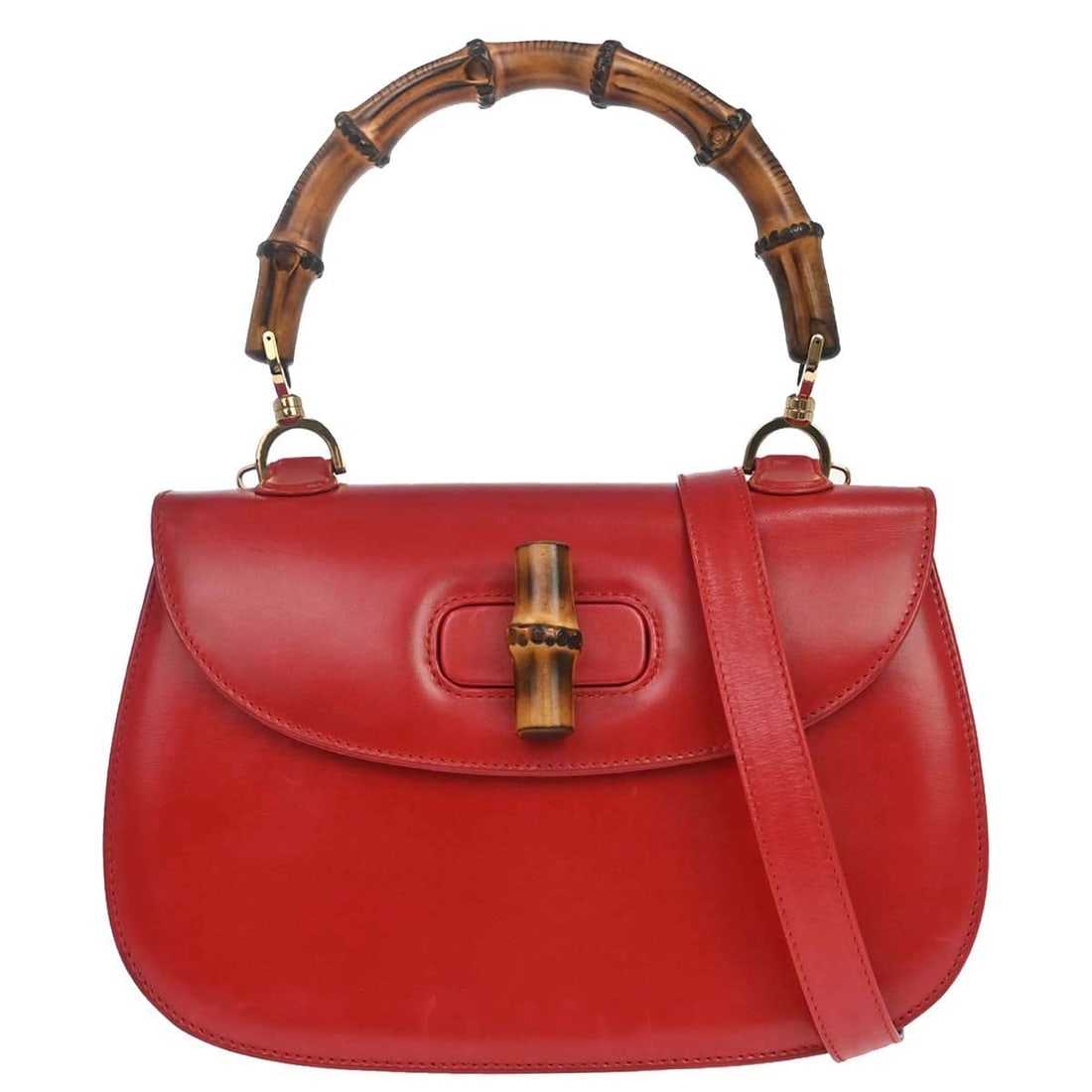 Gucci Vintage Bamboo Top Handle Convertible Leather Bag Red: Gucci Vintage Bamboo Top Handle Convertible Leather Bag Red Vintage Gucci Convertible Bamboo Top Handle bag in red leather. This women's bag is made in Italy and features a structured silhouette with 