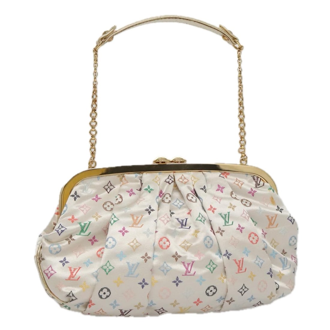 Louis Vuitton M92060 Omoniere Satin Pouch in White: Louis Vuitton M92060 Omoniere Satin Pouch in White Louis Vuitton Multicolor Satin Omoniere pouch in white, made in France. The bag is crafted from satin and Monogram canvas, and comes with a dust bag 