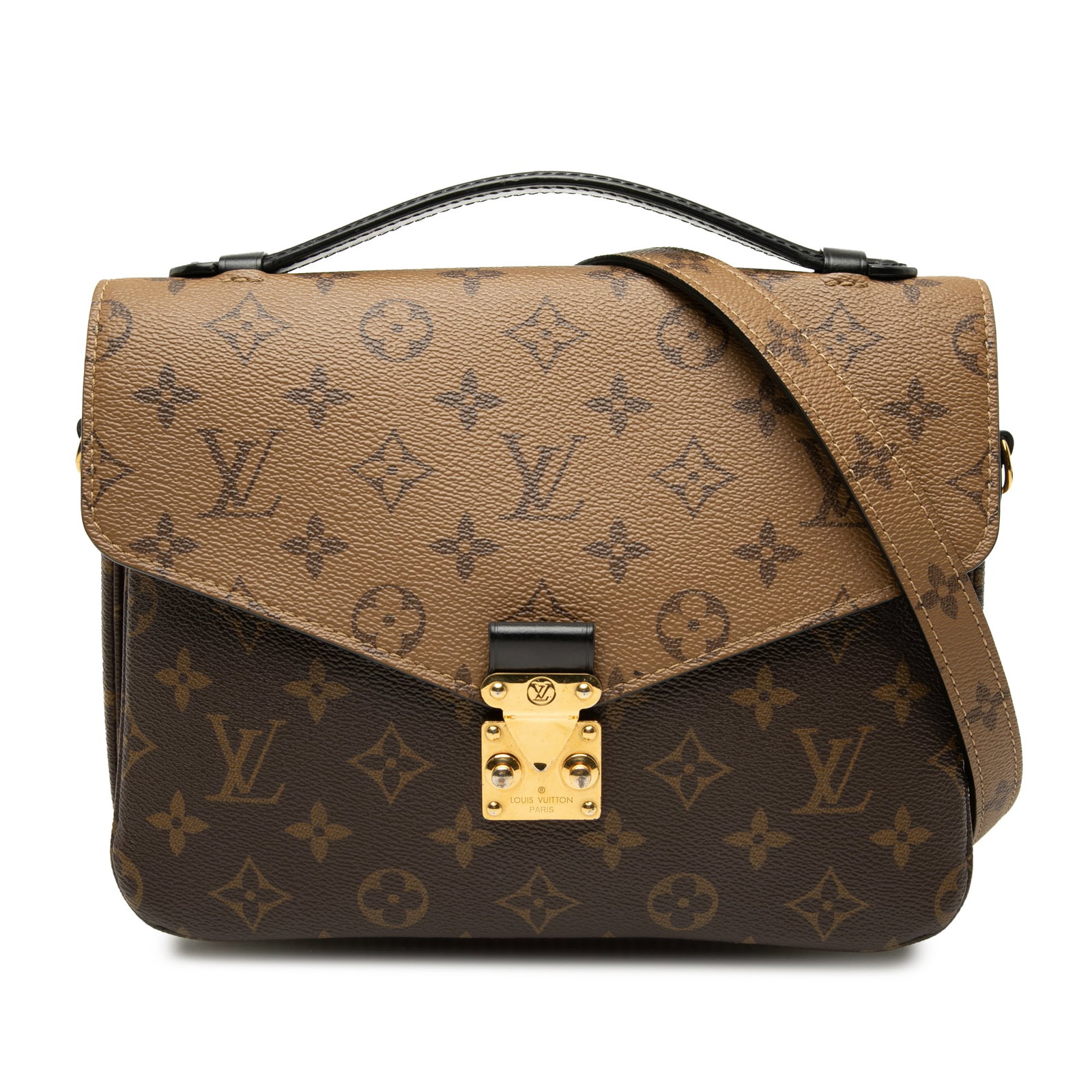 Louis Vuitton Pochette Metis Monogram Reverse Shoulder Bag: Louis Vuitton Pochette Metis Monogram Reverse Shoulder Bag Louis Vuitton Monogram Reverse Pochette Metis bag in brown monogram canvas with a flat leather top handle, detachable flat shoulder strap, fr