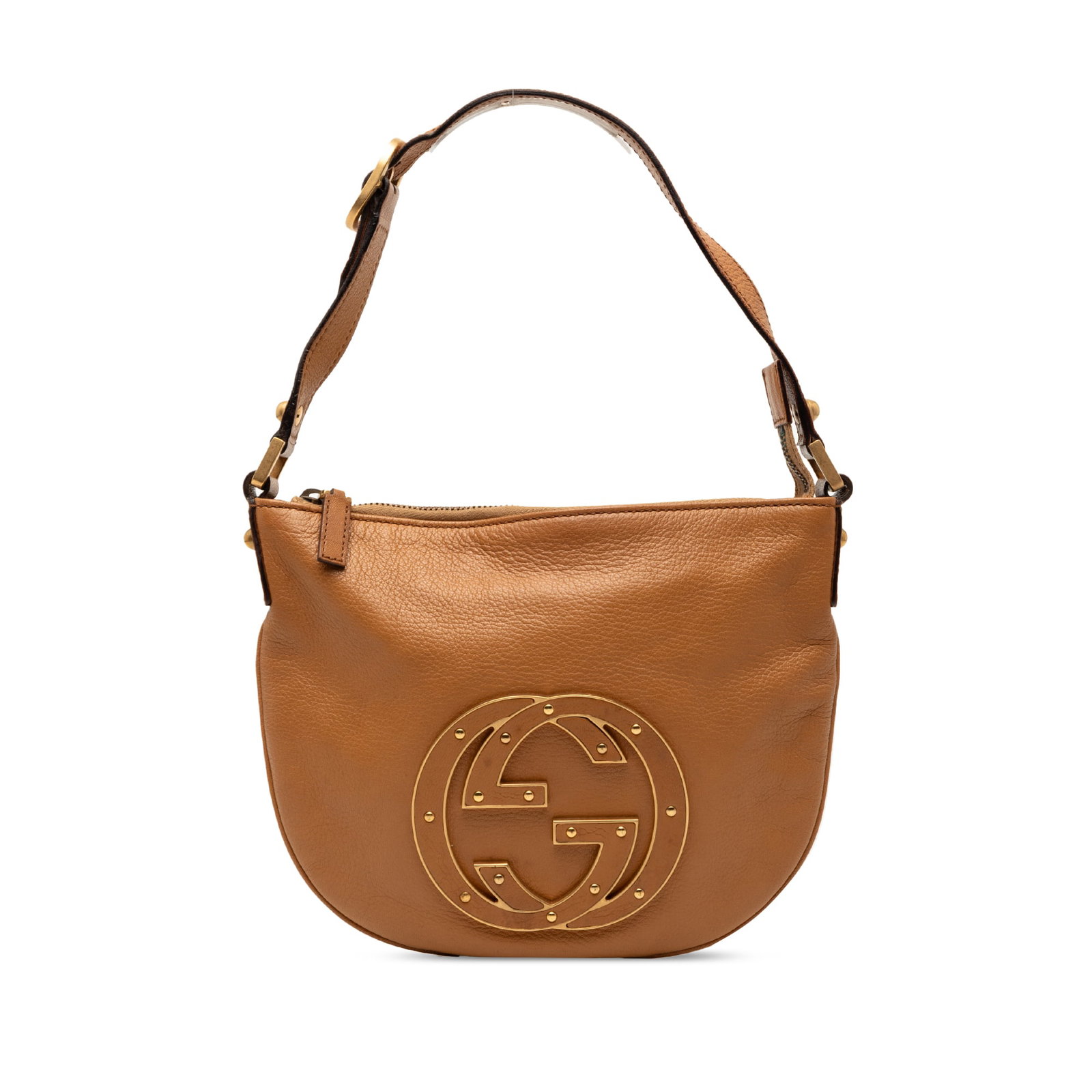 Gucci Blondie Small Brown Leather Hobo Bag with Interlocking G Detail: Gucci Blondie Small Brown Leather Hobo Bag with Interlocking G Detail This Gucci Small Leather Blondie Hobo Bag features a brown leather body with the signature interlocking G detail. It is designed w