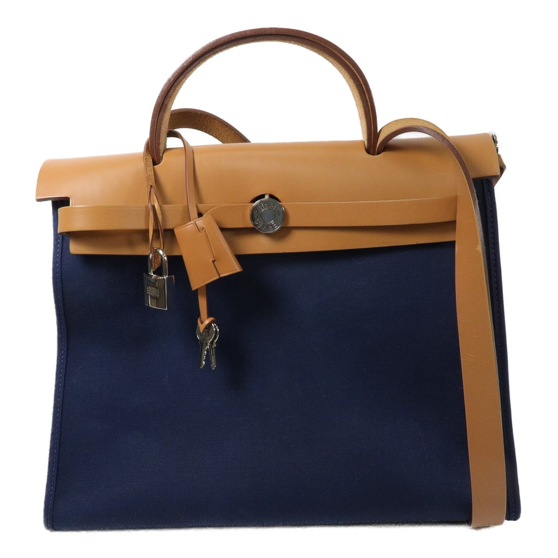 Hermes Herbag PM canvas 2 way shoulder handbag Blue de Malte: Hermes Herbag PM canvas 2 way shoulder handbag Blue de Malte Hermes Herbag PM 2-way shoulder bag in Blue de Malte canvas with palladium-tone hardware. This women's handbag is made in France and includ