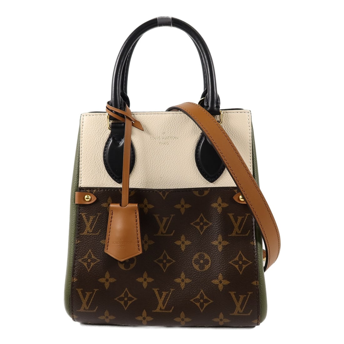 Louis Vuitton Fold Tote PM M45388 Monogram Shoulder Bag Brown White: Louis Vuitton Fold Tote PM M45388 Monogram Shoulder Bag Brown White Louis Vuitton Fold Tote PM shoulder bag in brown and white monogram and calfskin. This women's bag features an open exterior pocket,