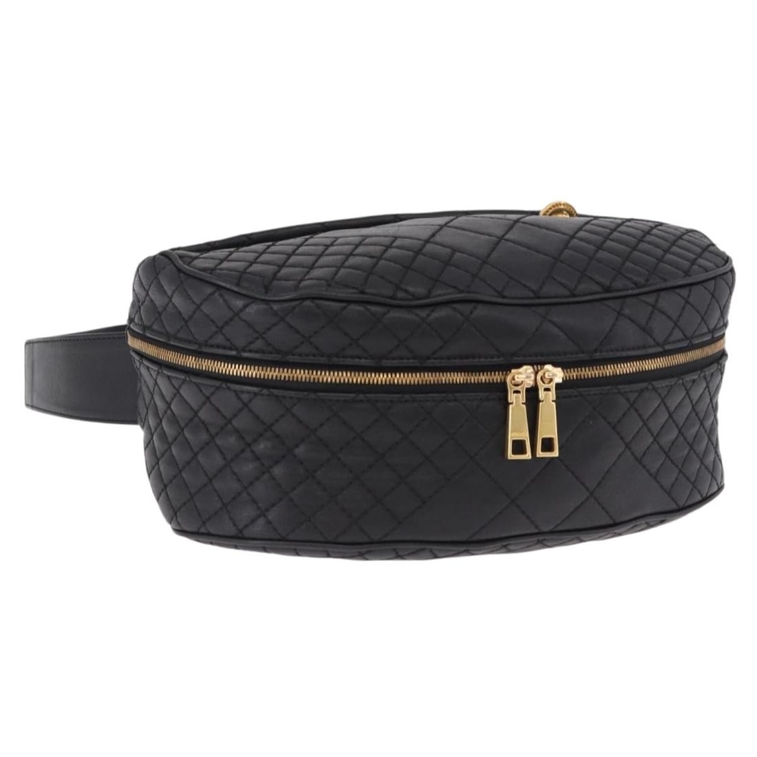 VERSACE Leather Body Bag Black Gold Tone Italy: VERSACE Leather Body Bag Black Gold Tone Italy A Versace women's body bag crafted in leather with a black and gold color scheme. It measures approximately 33 cm wide, 24 cm high, and 14 cm deep, with 