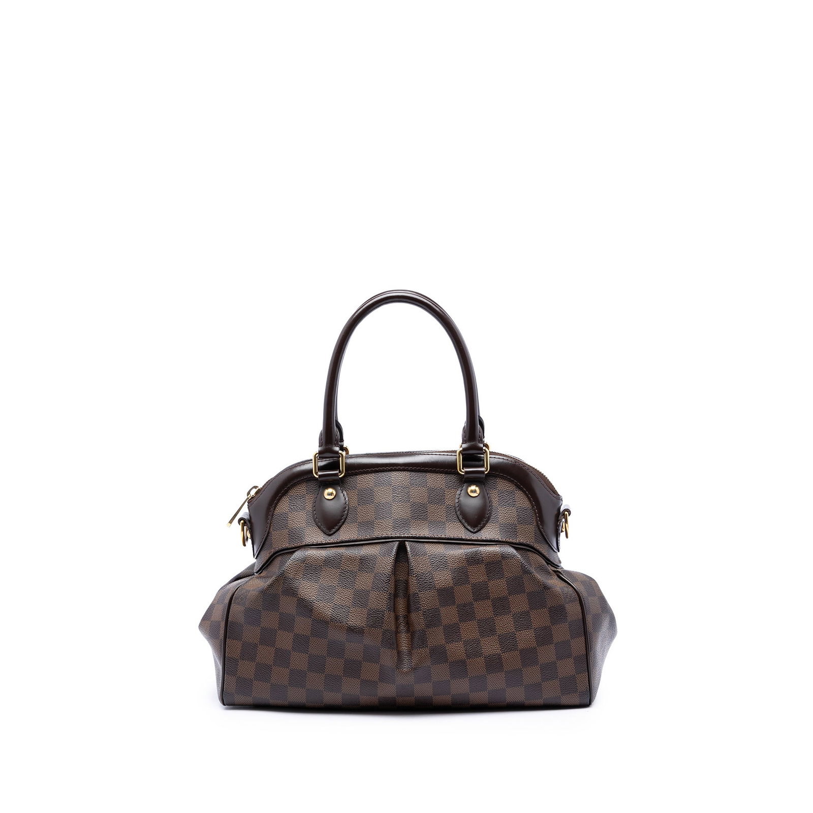 Louis Vuitton Trevi PM Damier Ebene handbag brown: Louis Vuitton Trevi PM Damier Ebene handbag brown Louis Vuitton Damier Ebene Trevi PM handbag crafted with a Damier Ebene canvas body and leather trim. It features rolled handles, a top zip closure, a