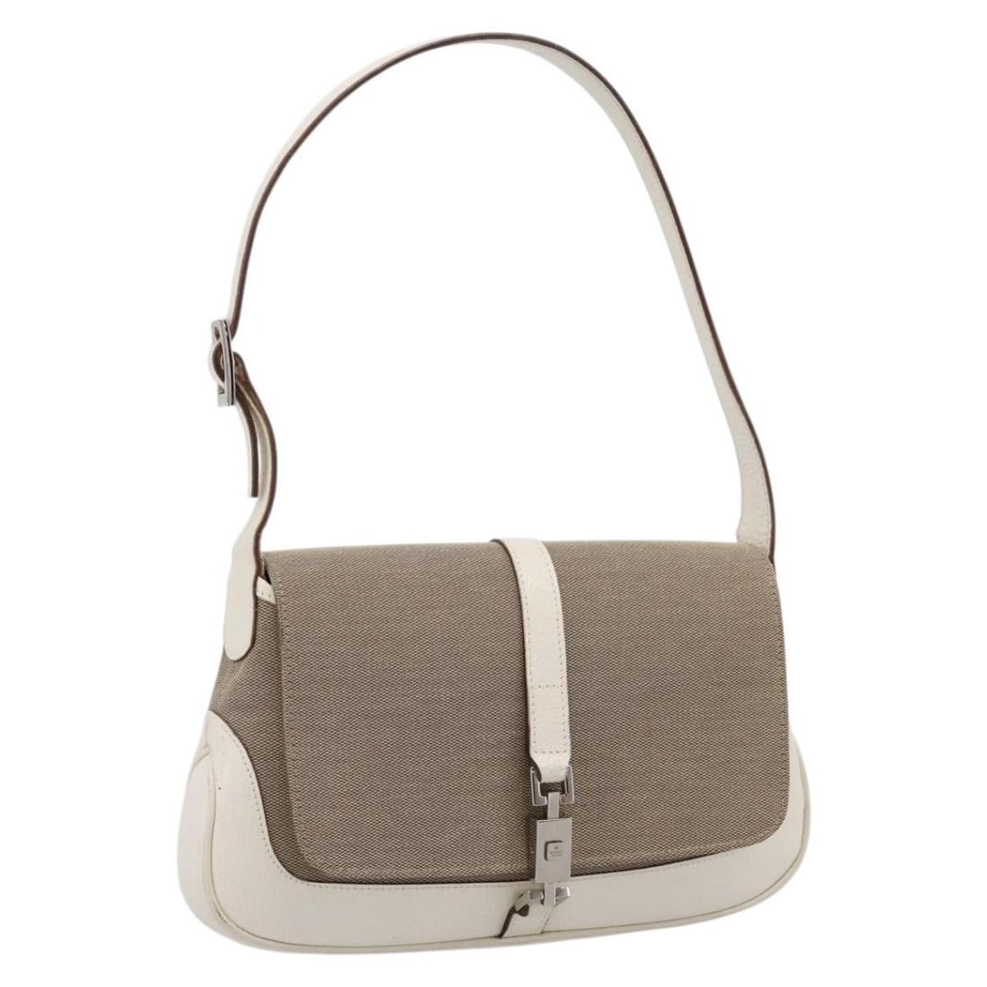 Gucci 001 3824 Jackie canvas shoulder bag beige silver: Gucci 001 3824 Jackie canvas shoulder bag beige silver Authentic Gucci Jackie shoulder bag in beige and silver canvas. This women's bag features the classic Jackie silhouette and comes as the bag only