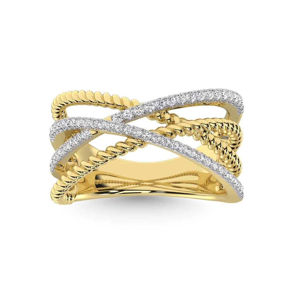 14K Yellow Gold Diamond 1/3 Ct.Tw. Crossover Fashion Ring (1 of 4)