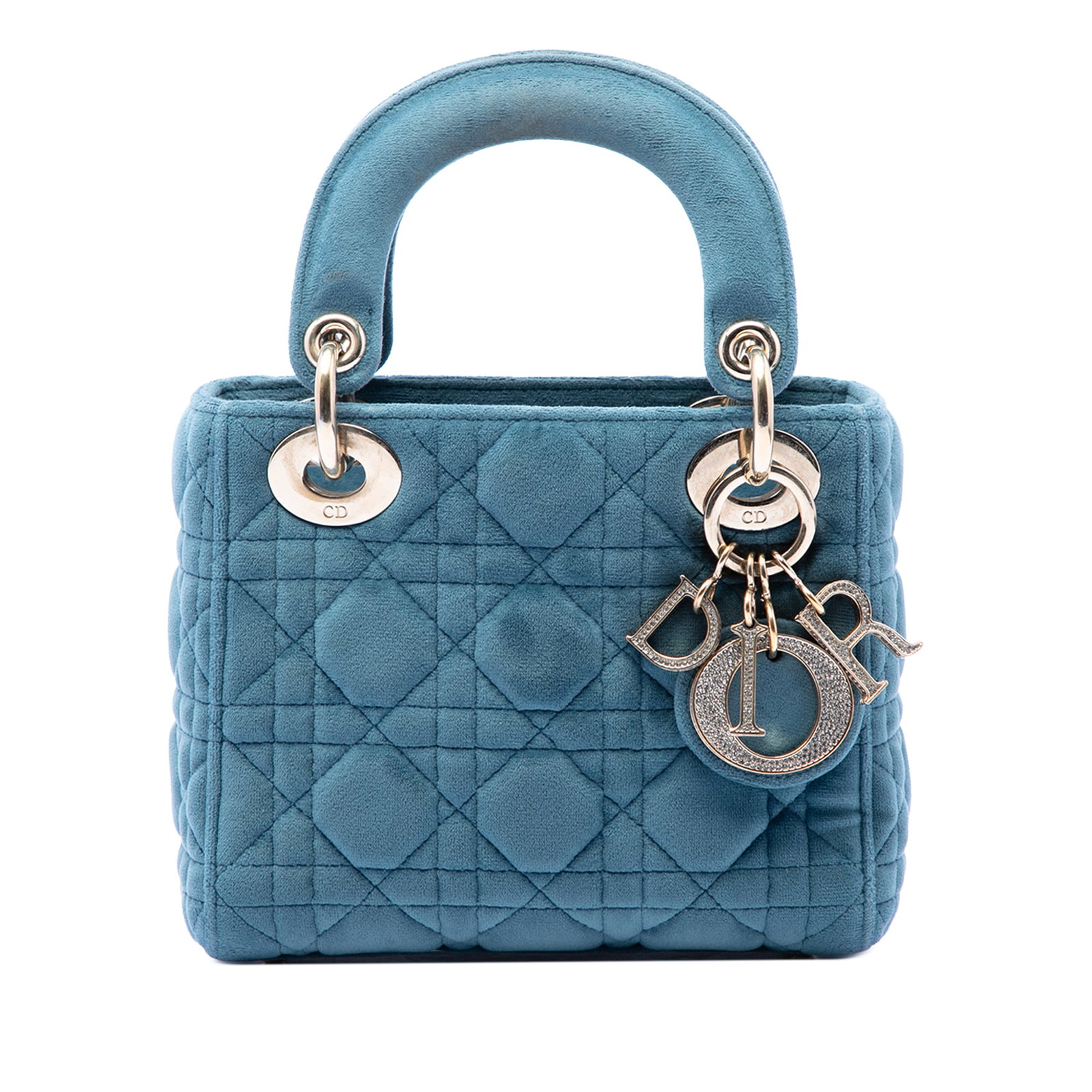Dior Lady Dior Mini Cannage Velvet Handbag Blue (1 of 6)