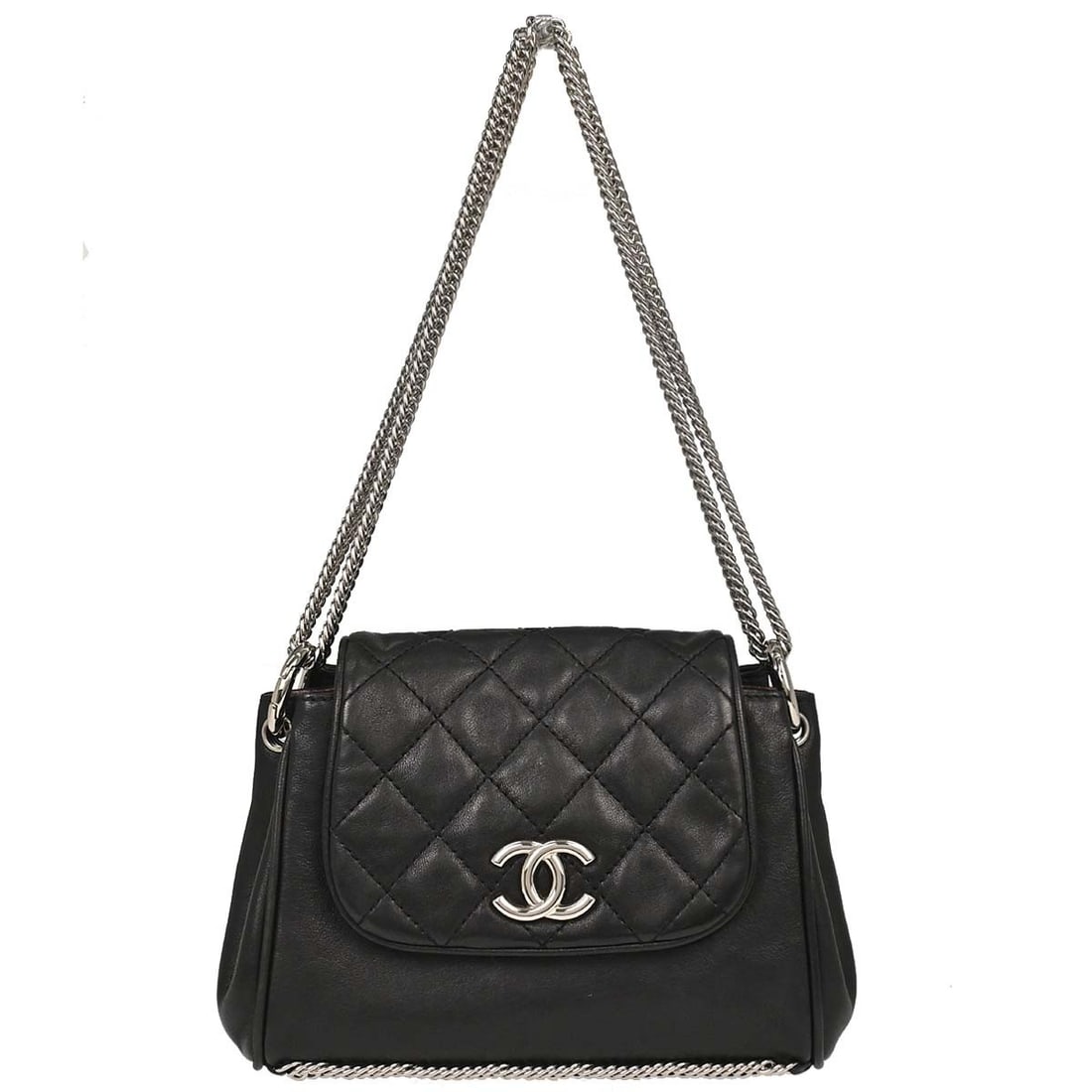CHANEL Accordion Flap Shoulder Bag Black Lambskin Leather: CHANEL Accordion Flap Shoulder Bag Black Lambskin Leather Chanel Accordion Flap shoulder bag in black lambskin leather with logo accents. This medium women's bag is made in Italy and features an organ