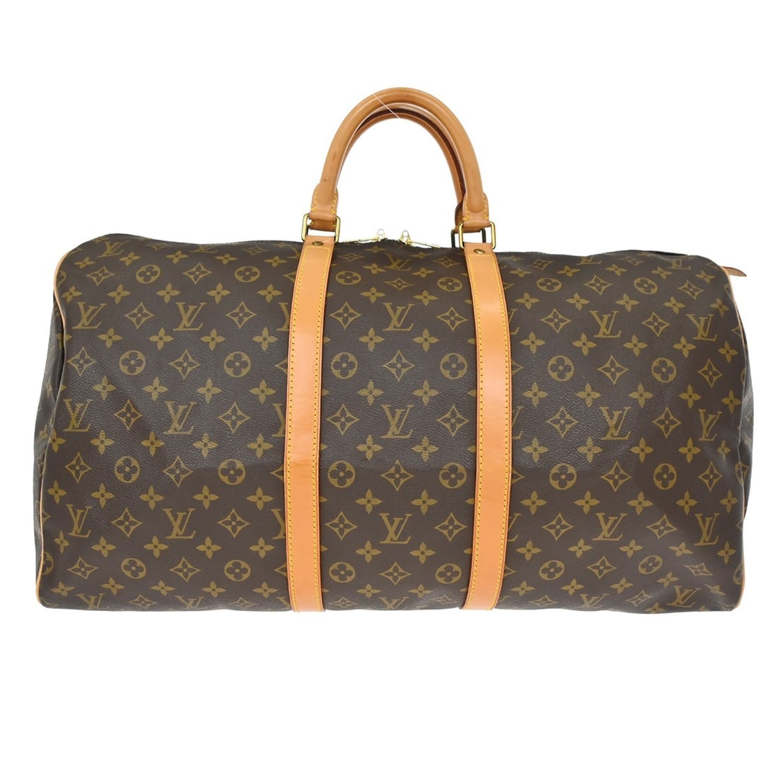 Louis Vuitton Keepall 55 Monogram Canvas Travel Duffle Bag M41424: Louis Vuitton Keepall 55 Monogram Canvas Travel Duffle Bag M41424 Vintage Louis Vuitton Keepall 55 travel handbag in the Monogram line, styled as an extra large duffle with double leather handles and 