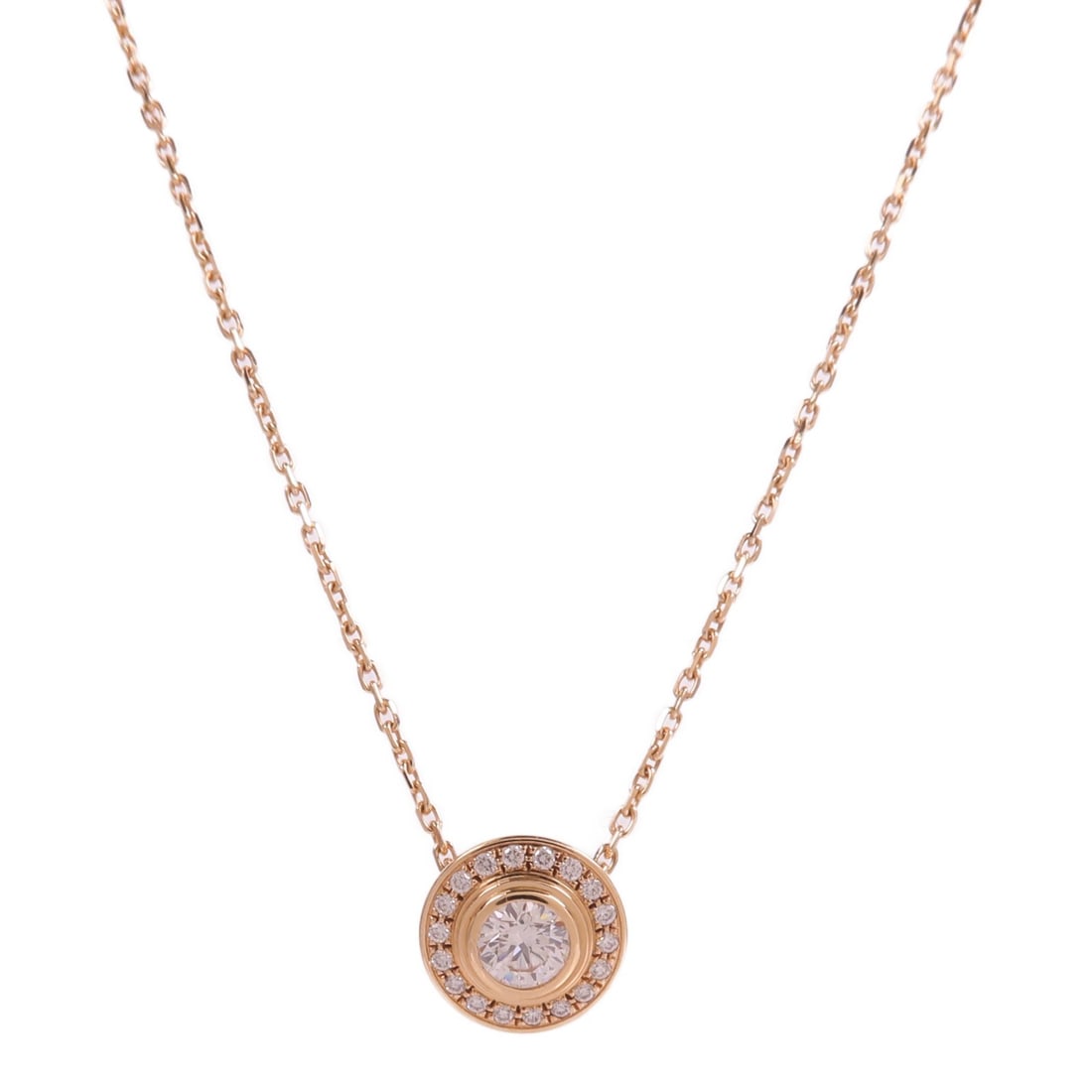 Cartier d'Amour 18K rose gold diamond necklace: Cartier d'Amour 18K rose gold diamond necklace Cartier d'Amour diamond necklace in 18K pink gold with a clear diamond motif. Made in France, this women's necklace is presented without accessories and 