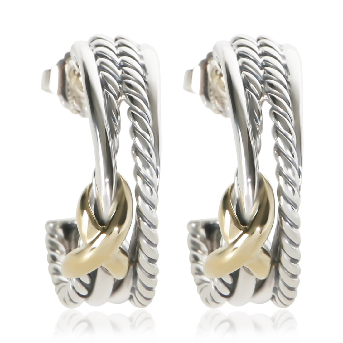 David Yurman Crossover X Hoop Earrings 18k Gold Sterling Silver: David Yurman Crossover X Hoop Earrings 18k Gold Sterling Silver Pre-owned David Yurman Crossover X hoop earrings crafted in yellow gold and sterling silver. This women's pair features the signature cr