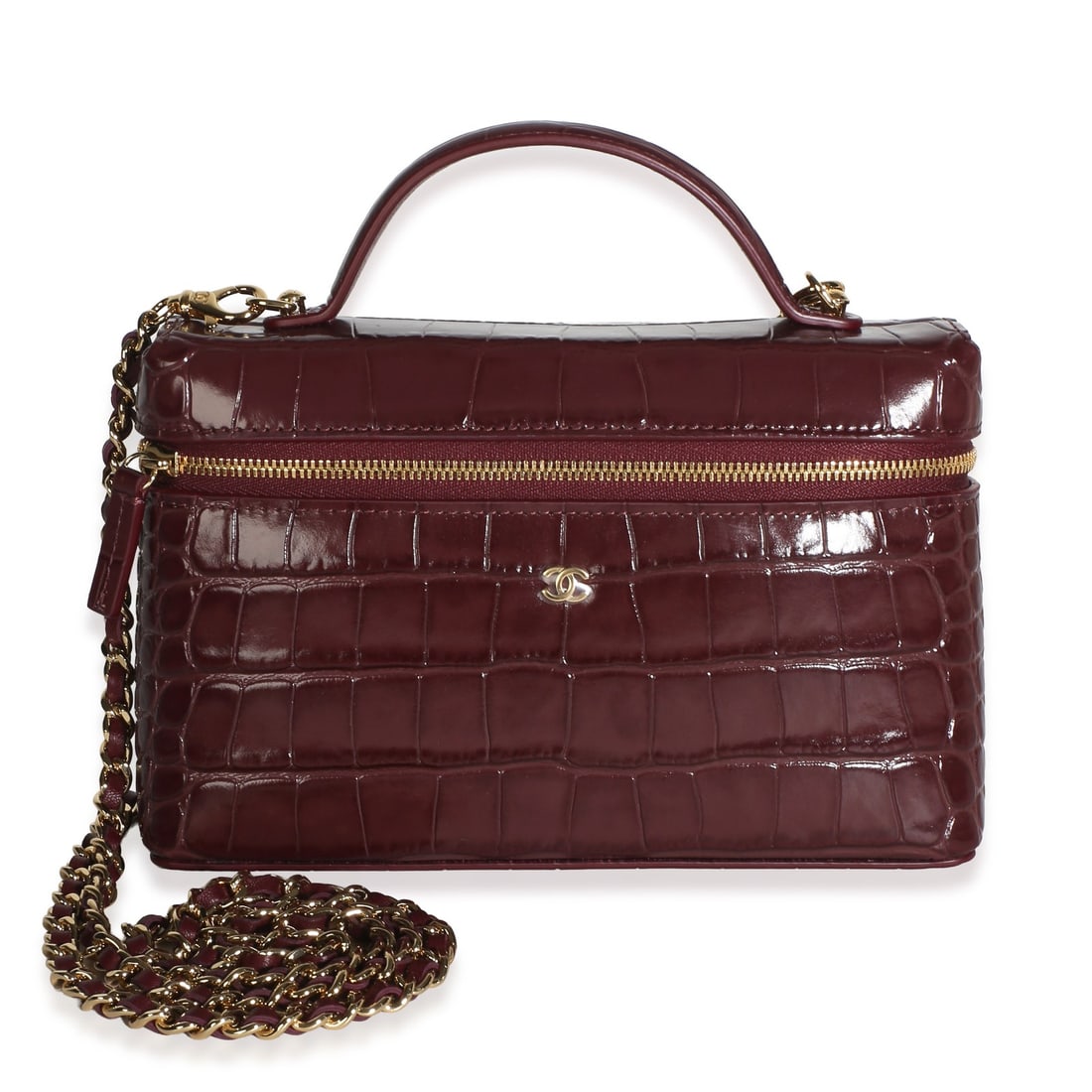 Chanel Vanity With Chain Burgundy Croc Embossed Calfskin Shoulder Bag (1 of 9)