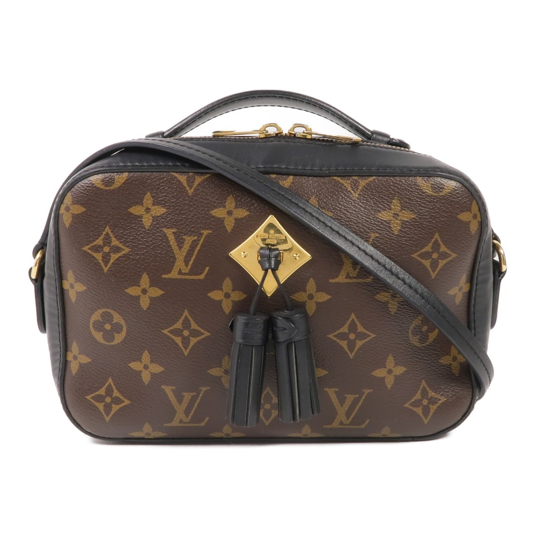 Louis Vuitton Saintonge M43555 2way Shoulder Bag Monogram Brown Black: Louis Vuitton Saintonge M43555 2way Shoulder Bag Monogram Brown Black Louis Vuitton Saintonge 2-way shoulder bag in Monogram coated canvas with calfskin trim. This women's bag features a brown and bla