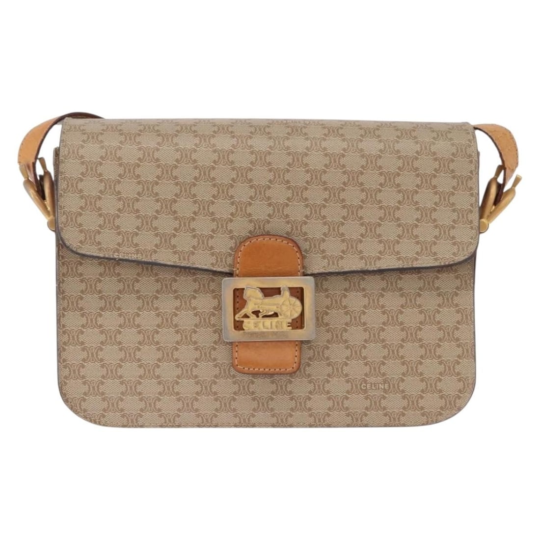 Celine Macadam beige canvas crossbody shoulder bag: Celine Macadam beige canvas crossbody shoulder bag Pre-owned Celine Macadam crossbody shoulder bag in beige canvas. This bag is presented in good condition with visible signs of prior use, including s