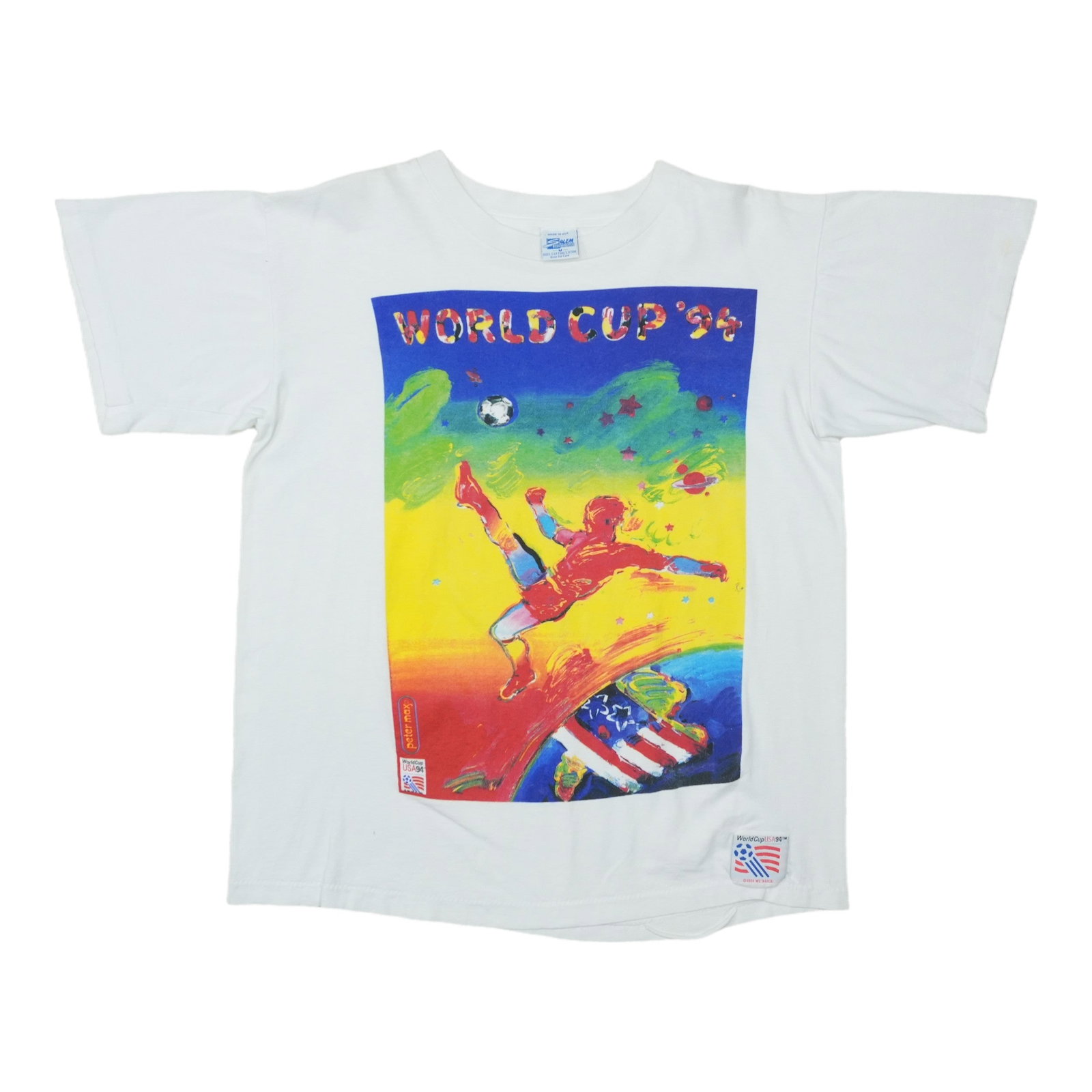 Vintage Peter Max 1994 World Cup Cotton Soccer Shirt: Vintage Peter Max 1994 World Cup Cotton Soccer Shirt Authentic vintage 1994 World Cup Peter Max soccer shirt from the 1990s. This original single-stitch shirt is a true vintage piece, not a modern rep