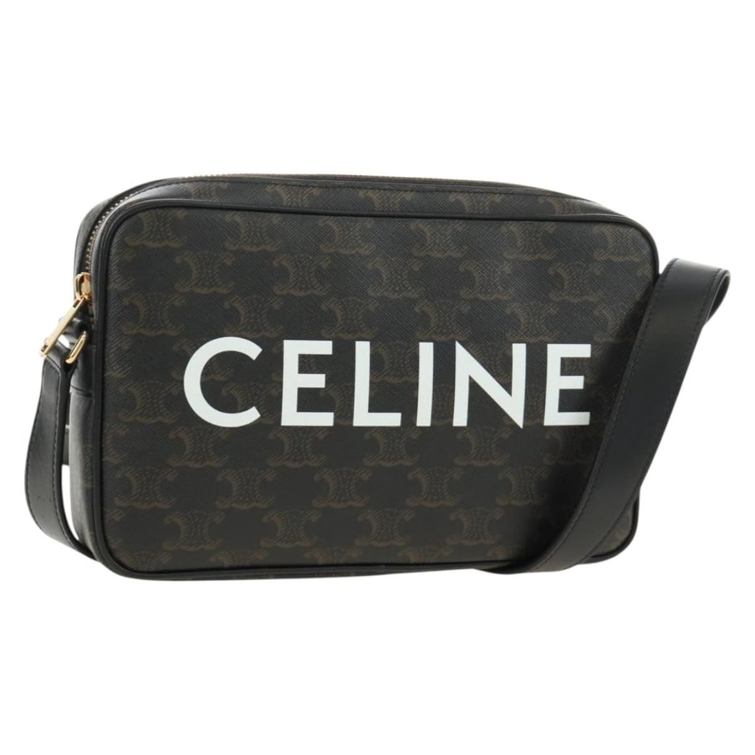 CELINE Triomphe PVC Leather Shoulder Bag Black Gold Medium (1 of 18)