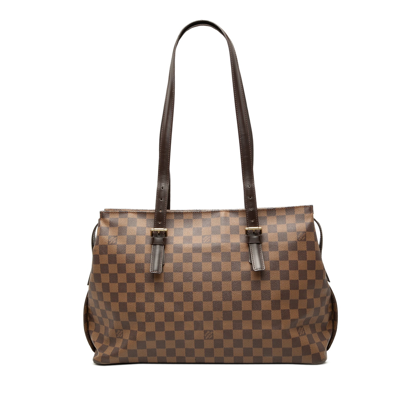 Louis Vuitton Chelsea Damier Ebene Shoulder Bag Brown: Louis Vuitton Chelsea Damier Ebene Shoulder Bag Brown Louis Vuitton Damier Ebene Chelsea shoulder bag with a damier canvas body, flat shoulder straps, top zip closures, and an interior zip pocket. Mad
