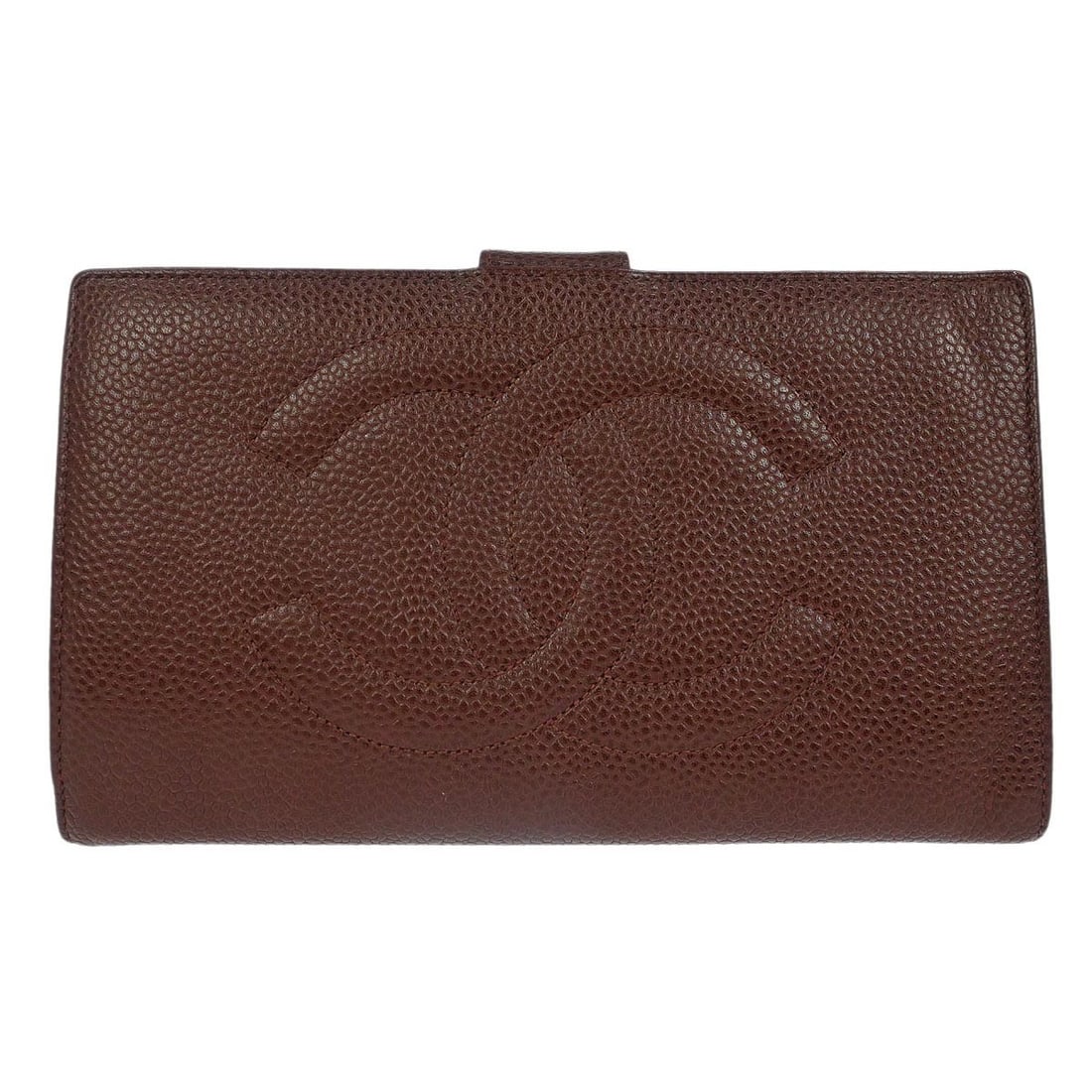 Chanel CC Brown Caviar Skin Leather Bifold Wallet: Chanel CC Brown Caviar Skin Leather Bifold Wallet Chanel long bifold wallet purse in brown caviar skin leather with a CC pattern. This women's wallet features a structured bifold design with an exteri